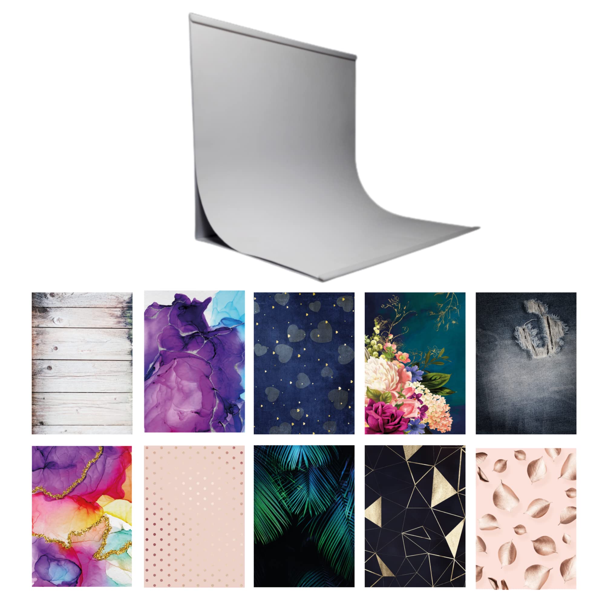 11 Fotohintergründe A3 (42x29,7 Cm) Mit Stativ – Für Nagelfotos, Produktaufnahmen & Beauty