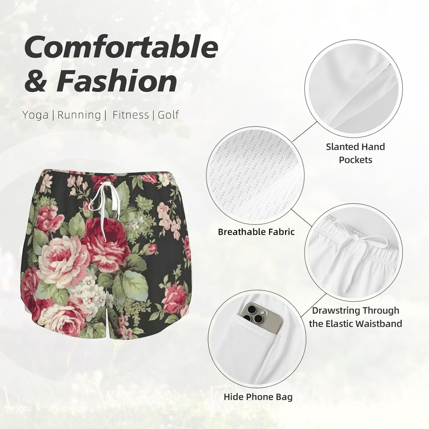 Safflower Green Leaf Print Women's Tennis Skirt Pleated Golf Skorts High Waisted with Pockets Inner Athletic Skirts for Workout Sports Casual S-XXL