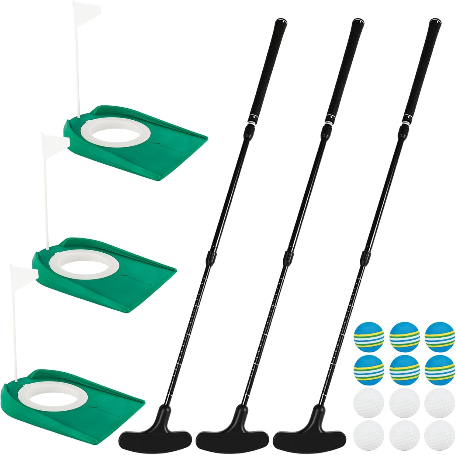 3 Pack Adjustable Golf Putter Set Mini Golf Club Putter Right or Left Handed Two-Way with 6 Golf Training Balls 6 Practice Foam Balls 3 Flag Cup for Kids Teenagers Men Women