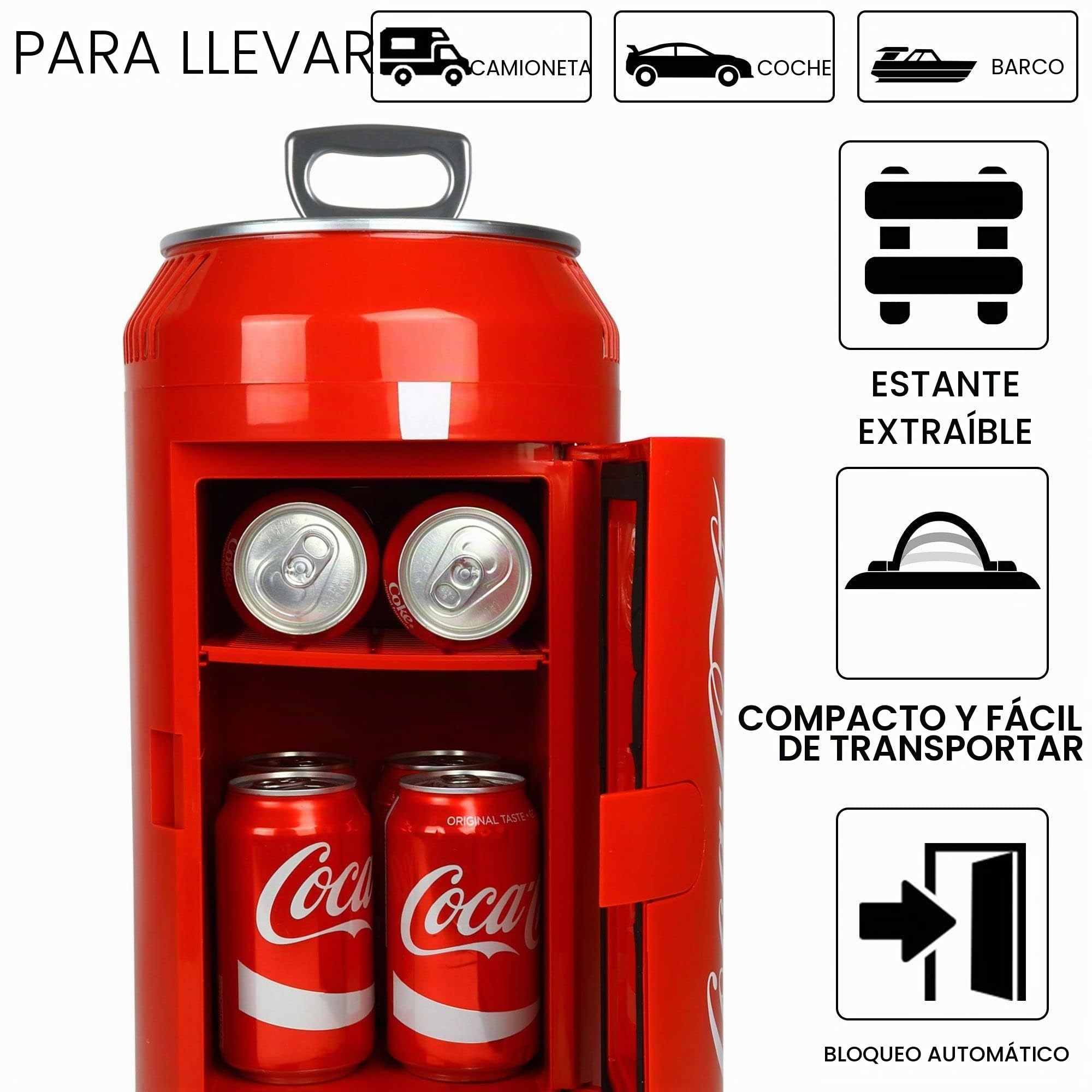 Coca Cola Coke Mini Refrigerador de Dormitorio 5,4L 8 Latas Nevera Portátil Refrigeradores para Bebidas Alimentos Cosméticos Belleza Oficina Dormitorio Coche Voyager RV's Camping, Rojo