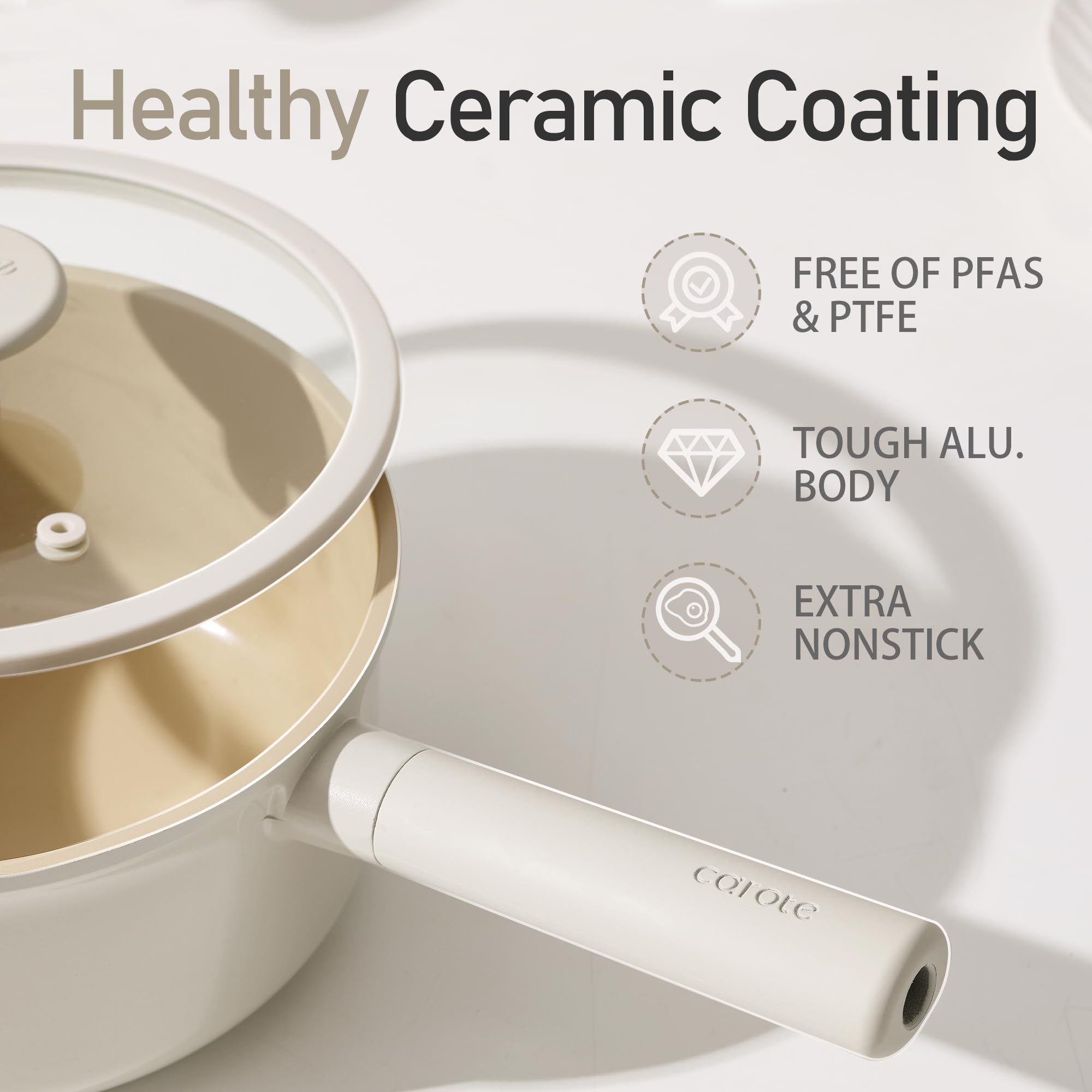 CAROTE 2QT+4QT Nonstick Saucepan Set with Lid, Ceramic Pots Non-stick Sauce Cooking Pot with 4 pcs for Kitchenï¼ŒPFOA Free