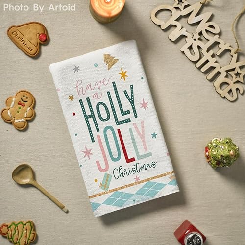 Miniatura 10 de Artoid Mode Juego de 4 toallas de cocina de 18 x 26 pulgadas con diseño de árbol de cascanueces rosados con diseño de árbol de Holly Jolly Merry