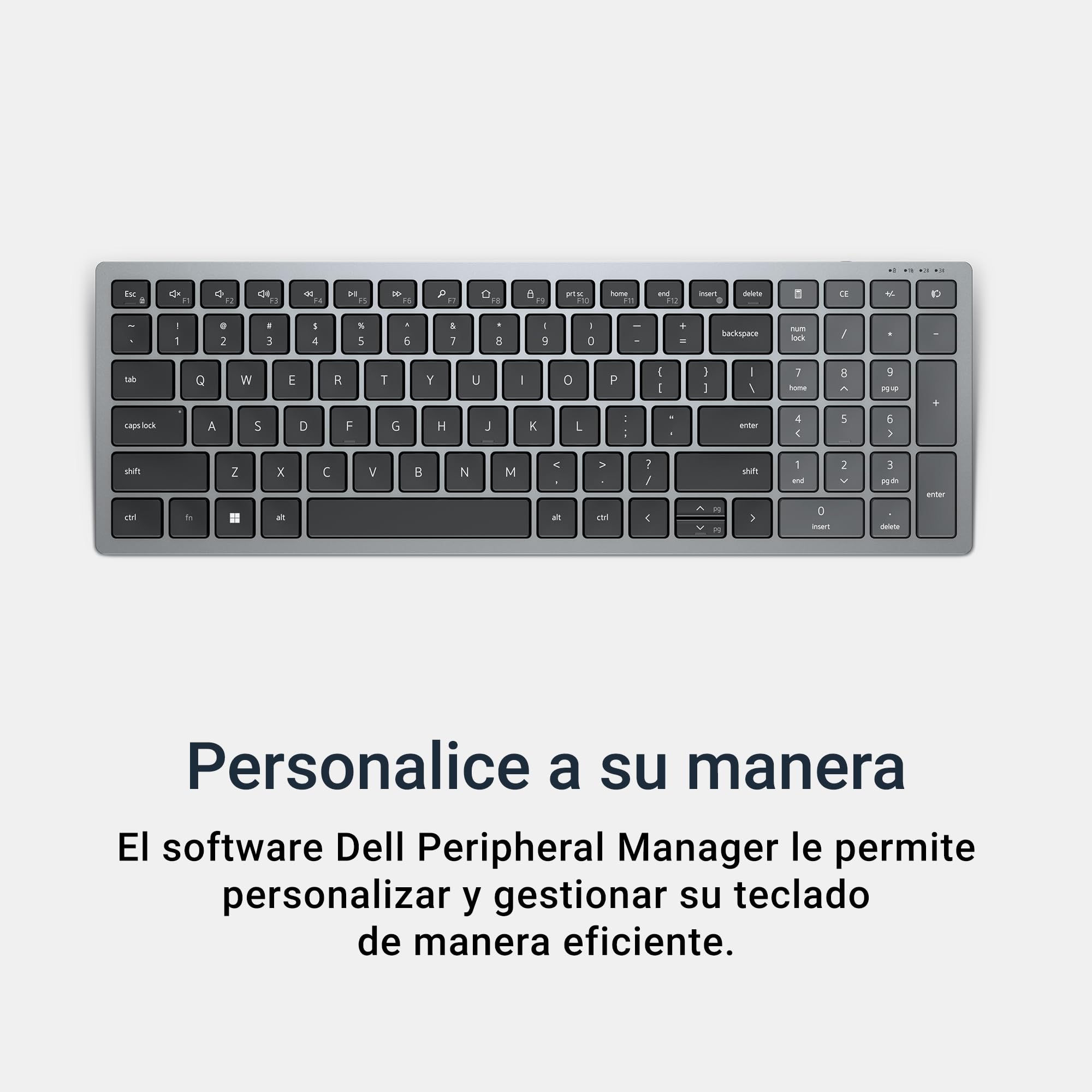 Dell KB740 Teclado Inalámbrico Multidispositivo Compacto – Español (QWERTY), Bluetooth 5.0 y RF 2.4 GHz, Compatible con Windows, Mac, Linux, ChromeOS y Android, Teclas Programables, Gris Titanio