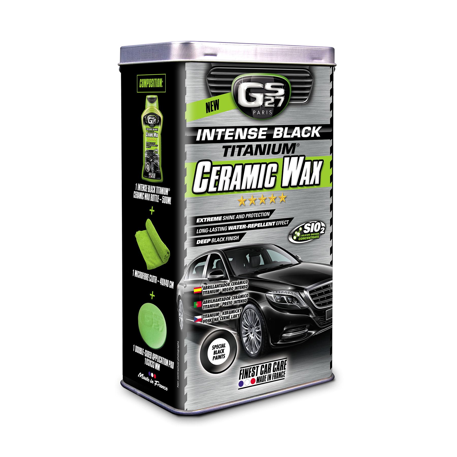 GS27 - Lustreur Carrosserie Titanium Céramique Noir Intense - Produit d’Entretien Automobile - Brillance instantanée - sans rinçage - 500 ML
