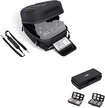 KIWIFOTOS Camera Hard Case for Canon Nikon Sony Fujifilm SLR Cameras with Lens+DSLR Battery & SD Card Case for 3 Camera Batteries, EVA Camera Pouch with Easy Access Design