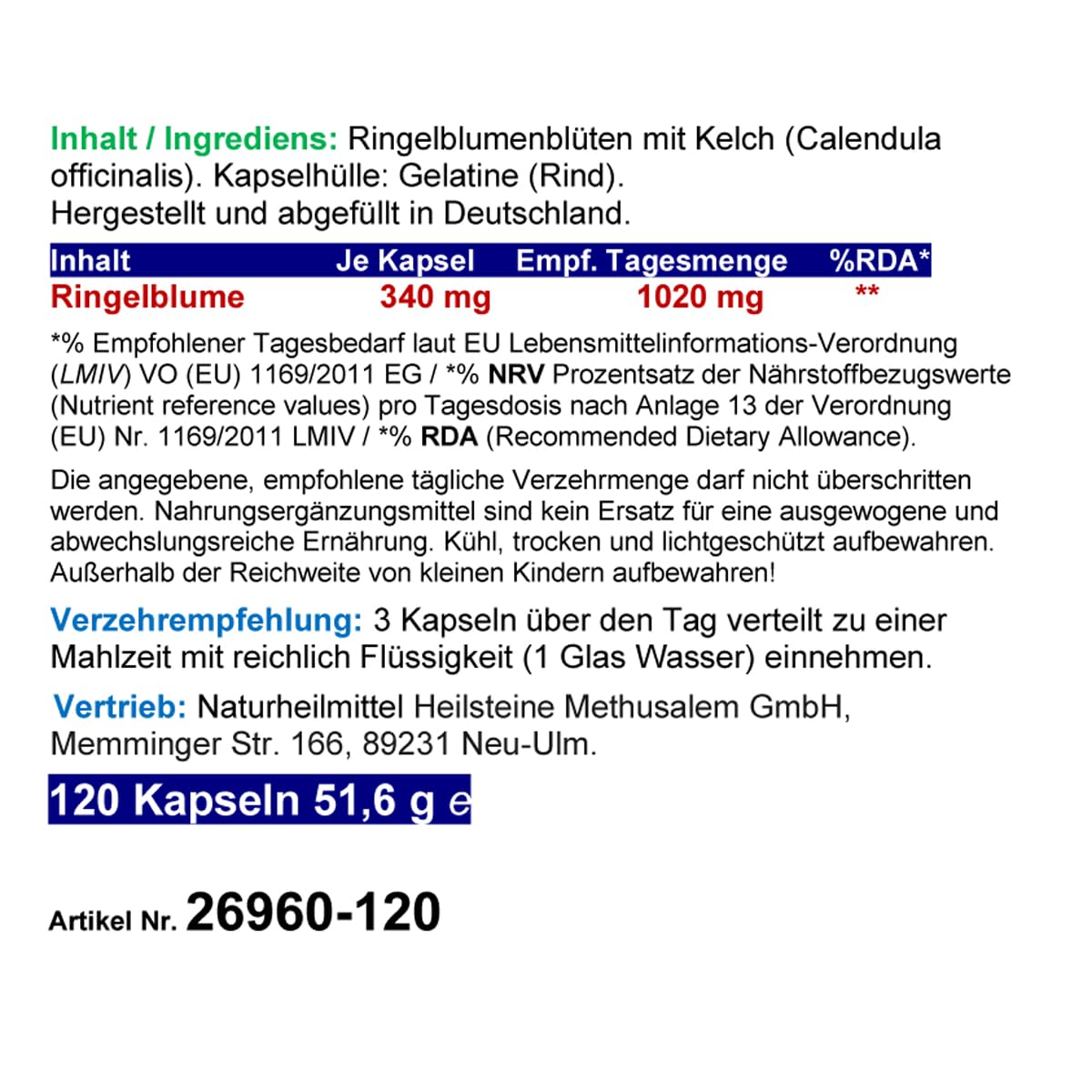 Sehkraft Kapseln & Augen Vitamine 360 (3x120) Kapseln - AUGENKRAUT RINGELBLUME - Lutein & Zeaxanthin VITAL COMPLEX + Netzhaut. Natur pur - OHNE ZUSATZSTOFFE 26960-3