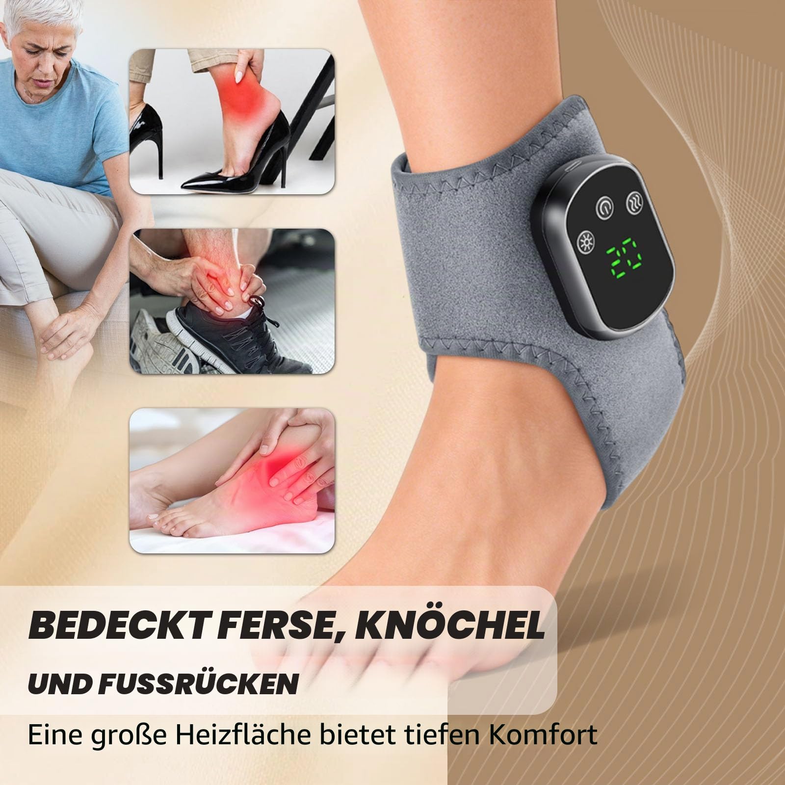 3-in-1 Fußmassagegerät mit Rotlicht, Wärme & Vibration, Kabelloses Fußmassagegerät für Durchblutung & Neuropathie, 3 Vibrationsmodi & 5 Heizstufen, Tragbares Fussmassager für Zuhause & Reise (Grau)
