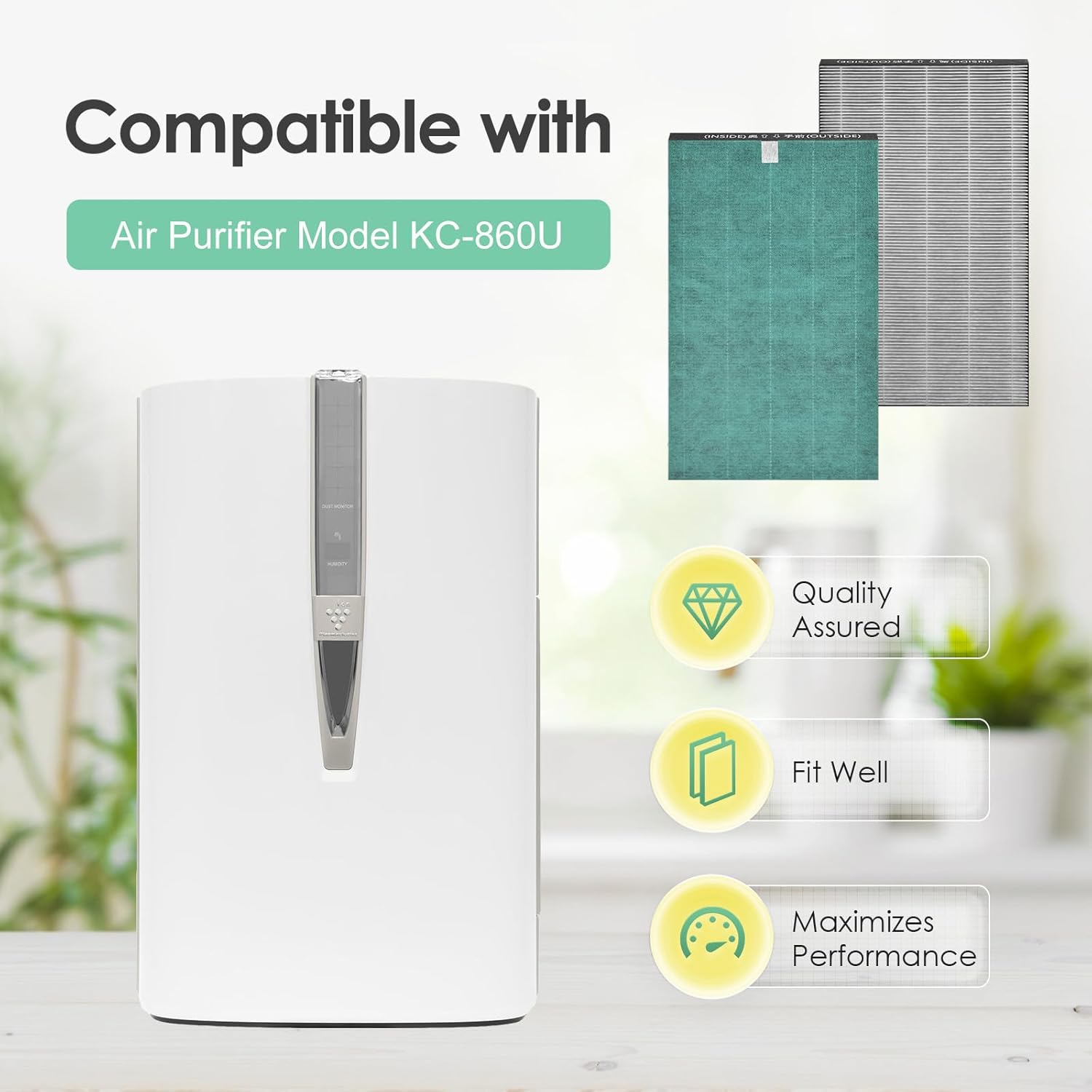 Filter Compatible with Sharp KC-860U Air Purifier, H13 True HEPA Filter, Compared to Part # FZ-C150HFU, 2-Pack