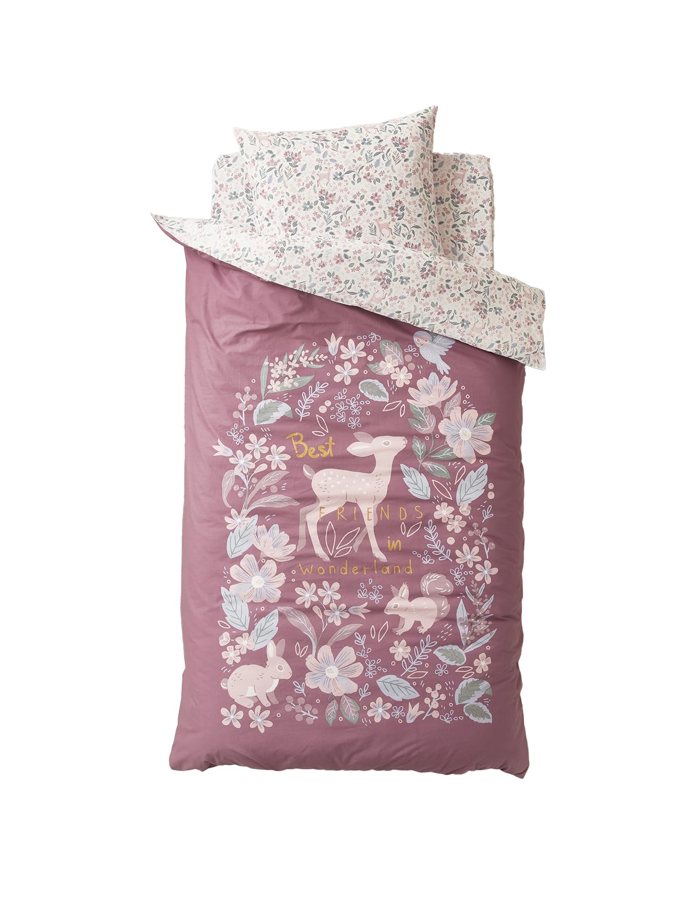 Vertbaudet Kinder Bettwäsche-Set,Wunderland Pflaume 140X200 - Kissen 63X63