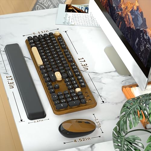 Miniatura 6 de COVEVA - Teclados inalámbricos para computadora, mouse combinados, teclado retro colorido con teclas redondas, juego de teclado y mouse USB de