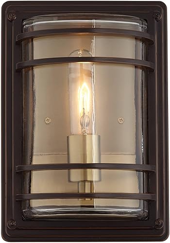 Miniatura 5 de John Timberland Habitat - Lámpara de pared industrial moderna para exteriores, latón bronce cálido, vidrio transparente de 11 pulgadas, para