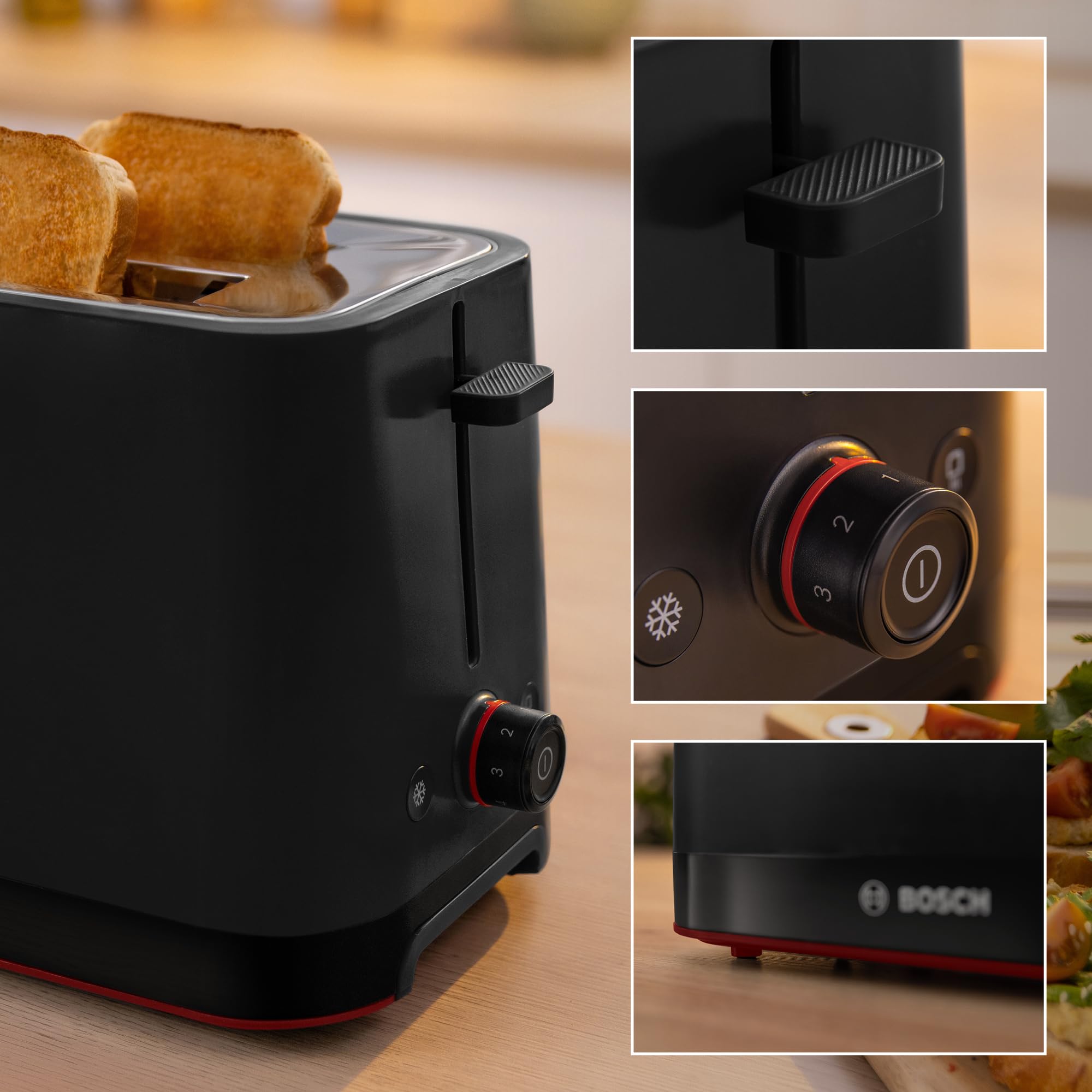 Bosch - Tostadora compacta con rejilla recalentadora plegable extraíble, con función de descongelación, apagado automático, función lift, centrado del pan, ideal para 2, TAT3M123