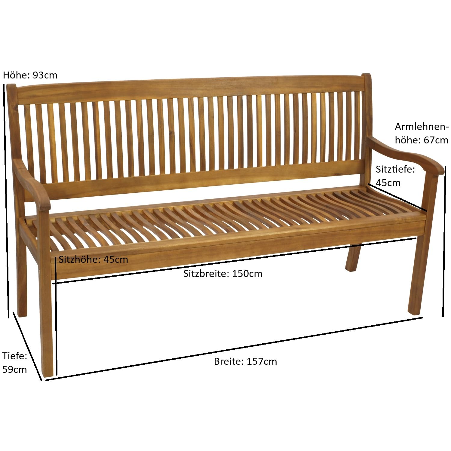 DEGAMO Gartenbank Holzbank Maracana 3-sitzer 157cm, Massivholz Akazie braun geölt, Outdoor
