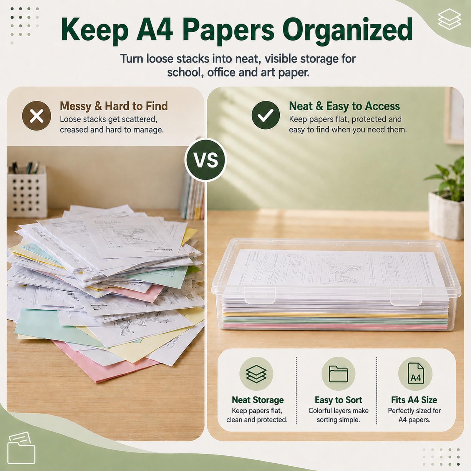lot de 6 Boite archive A4 en plastique, boites de rangement documents 31 x 22 x 5 cm, boite transparente a4, boites plastique PP pour bureau, école et maison
