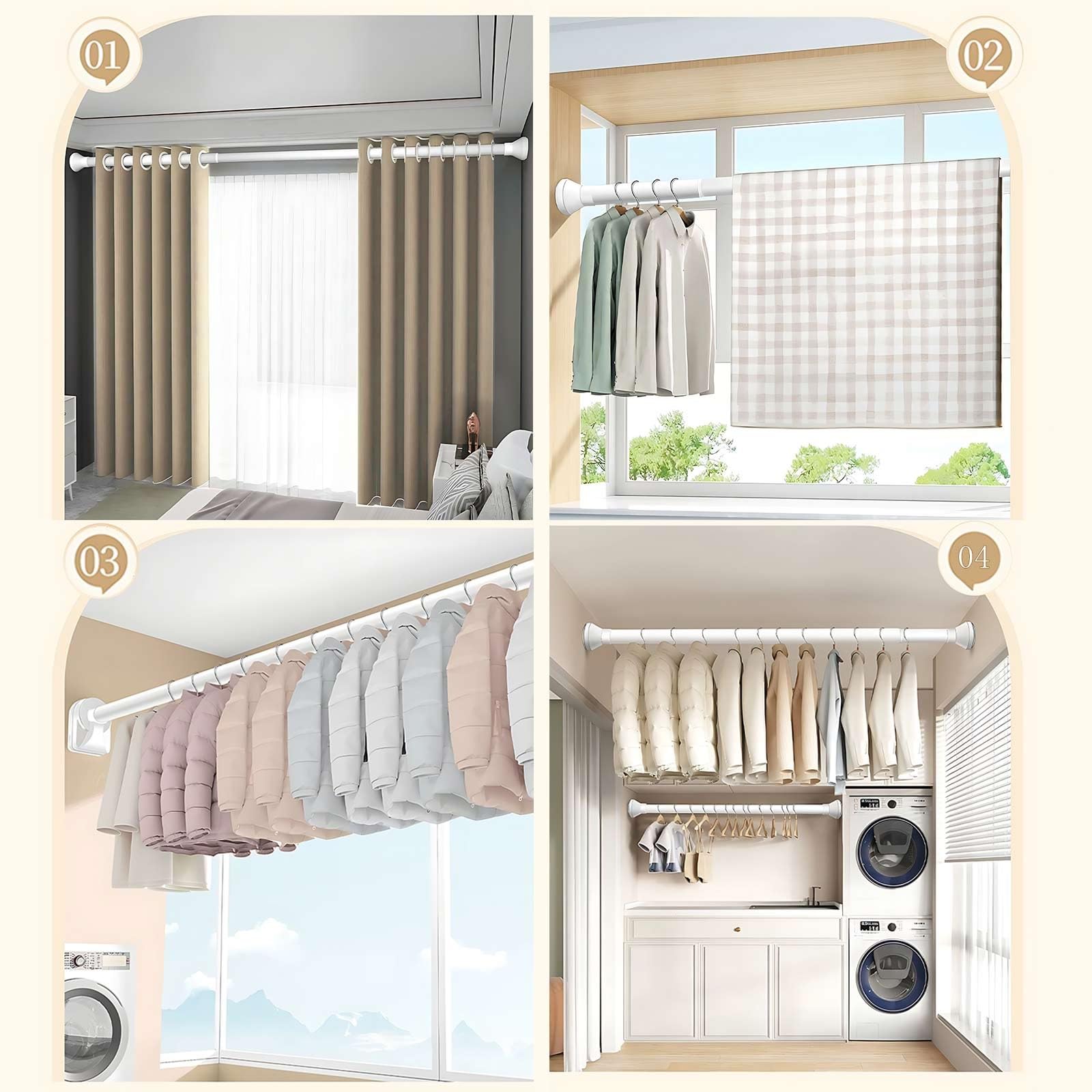 Barra de ducha pesada ajustable Ro40500 cm, sin taladro, para baño, armario, cocina, color gris (360450 cm, 142177 pulgadas)