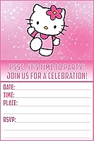Vista 1 de Juego de 20 lindas tarjetas de invitación de cumpleaños con diseño de gatitos rosas y sobres – Ligeras (240g), invitaciones estilo postal