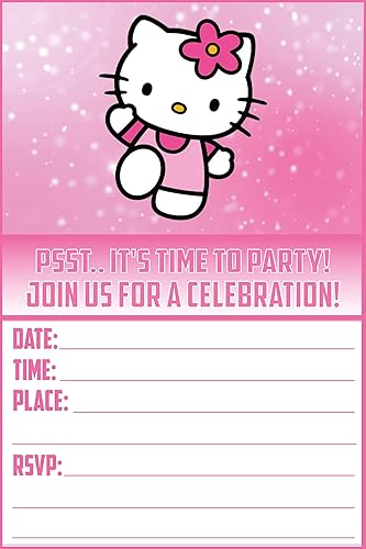 Juego de 20 tarjetas y sobres de invitación de cumpleaños inspirados en gatos rosados, ligeros (8.47 oz), invitaciones estilo postal para el paquete