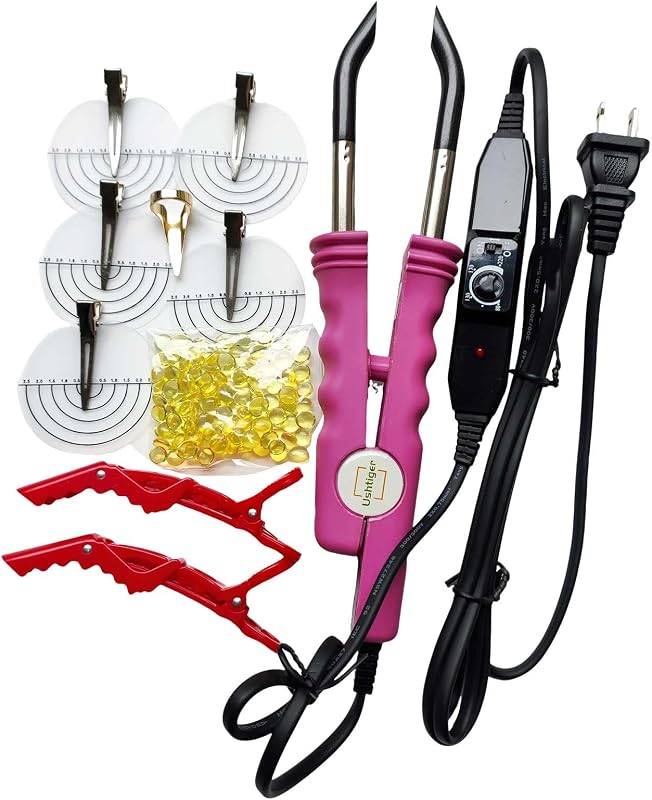 Fusion Hair Extension Tools Iron For Pre-Bonded Hair Extensions | Hair Extension Heat Tool,K Tip Human Hair Keratin Extension,Melting Tool Kit,Scalp Protectors,Teflon Heating Plate,Pink