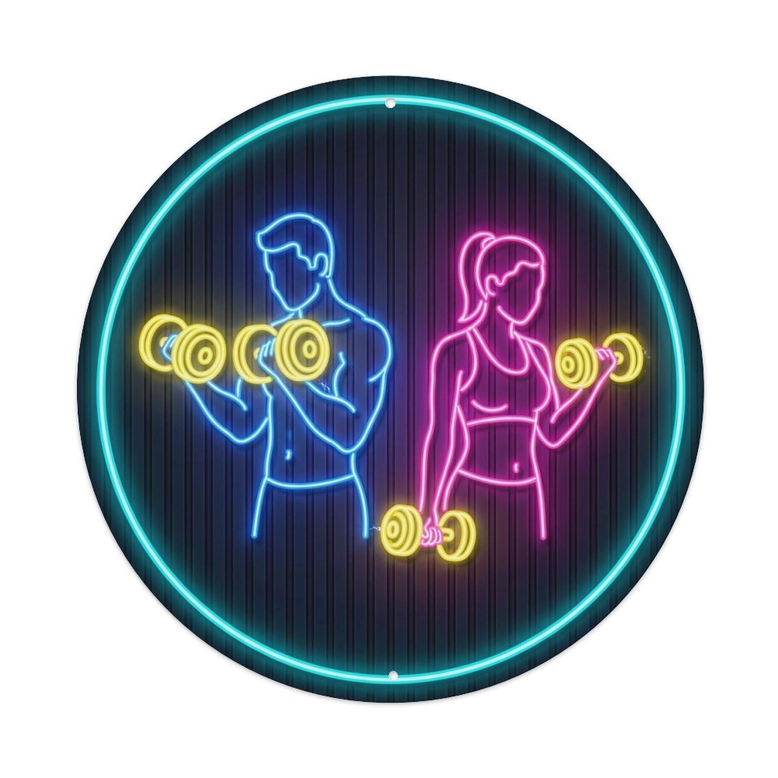 Yrnq 8X8inch Vintage Style Vintage Faux Neon Gym Retro Bodybuilding Fitness Steadfast Metal Tin Sign
