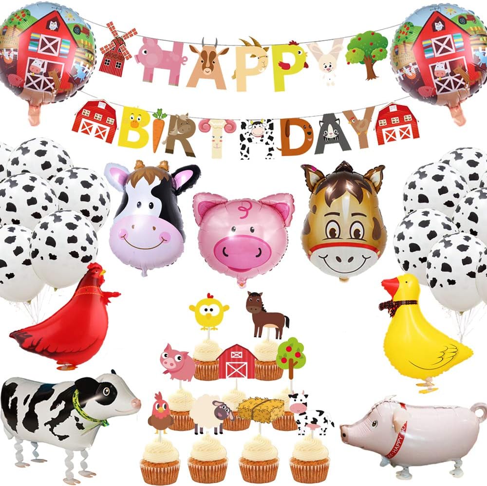 JeVenis Farm Animals Decoration Farm Animals Banner Farm Animals Party Supplies Cow Balloons for Animal Birthday