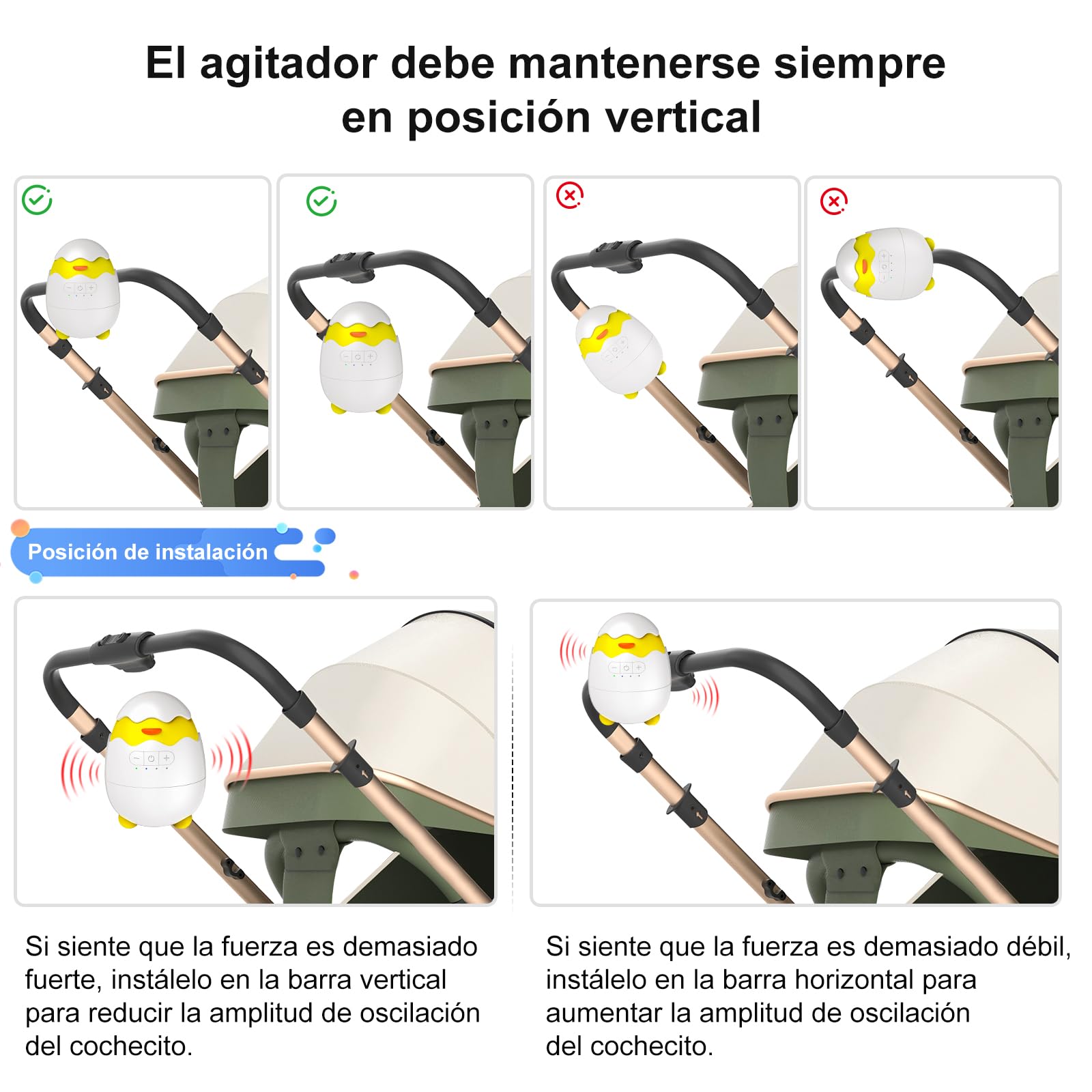 Robofun Baby Rocker-Diseño original-Columpio Para Cochecito De bebé, Ayuda Para Dormir Para Bebés, Temporizador De 30-60-90 Minutos, 5 Niveles De Intensidad