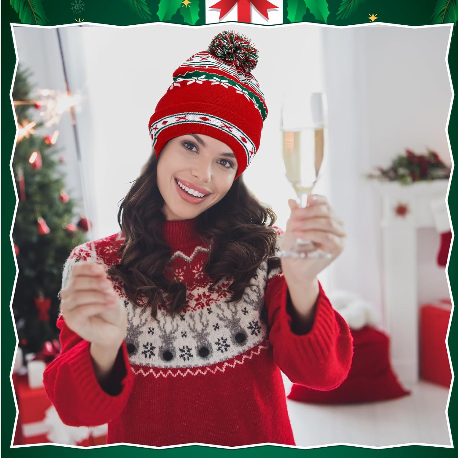 Hicarer 4 Pcs Christmas Beanies Hat with Pom Pom Knitted Winter Warm Hat Xmas Beanies Crochet Santa Caps for Adults Women Men Holiday Party Costume - Image 5