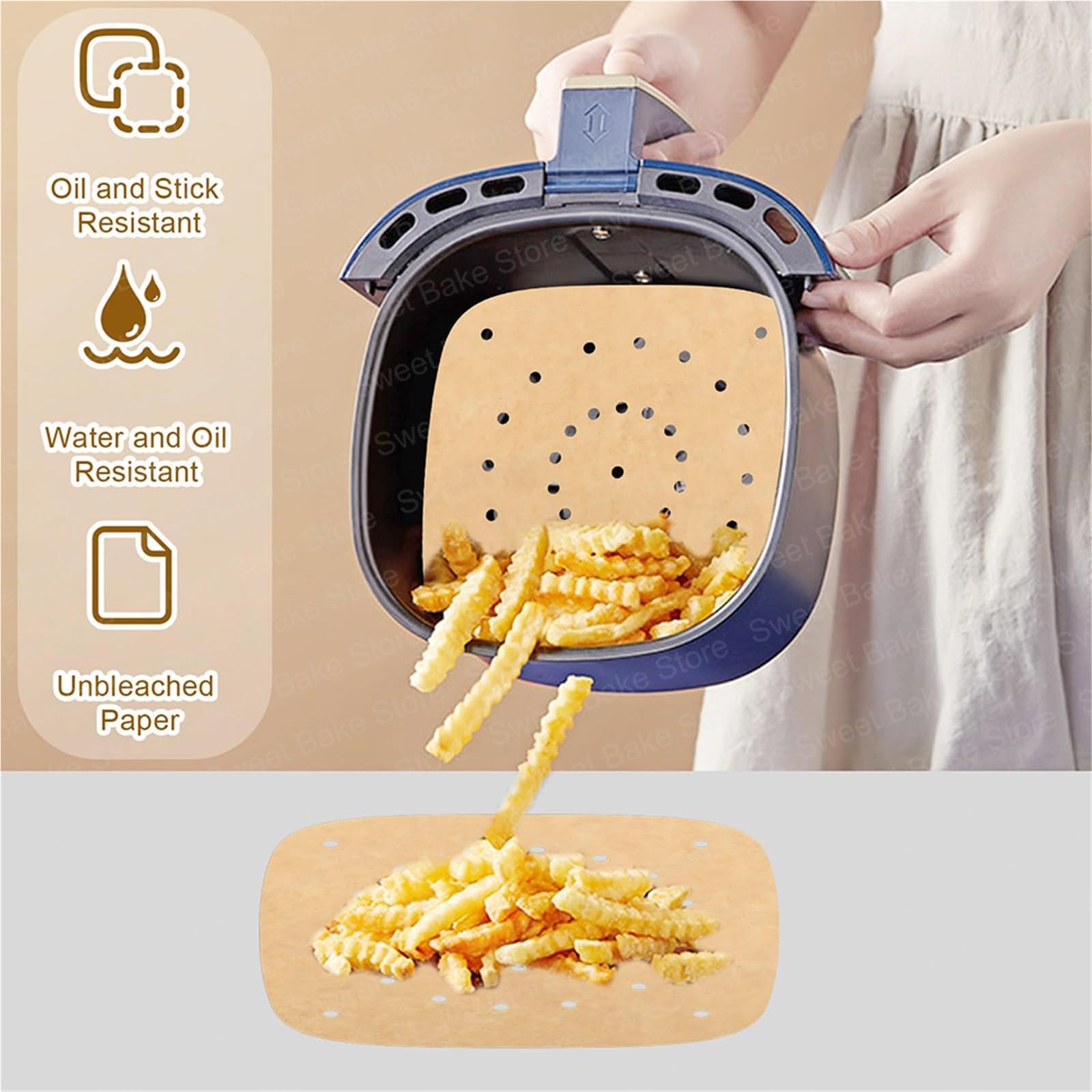 papier de charcuterie Tapis de cuisson carré perforé for friteuse à air, papier sulfurisé antiadhésif sans huile for friteuses, micro-ondes et cuiseurs vapeur(23CM 200PCS)