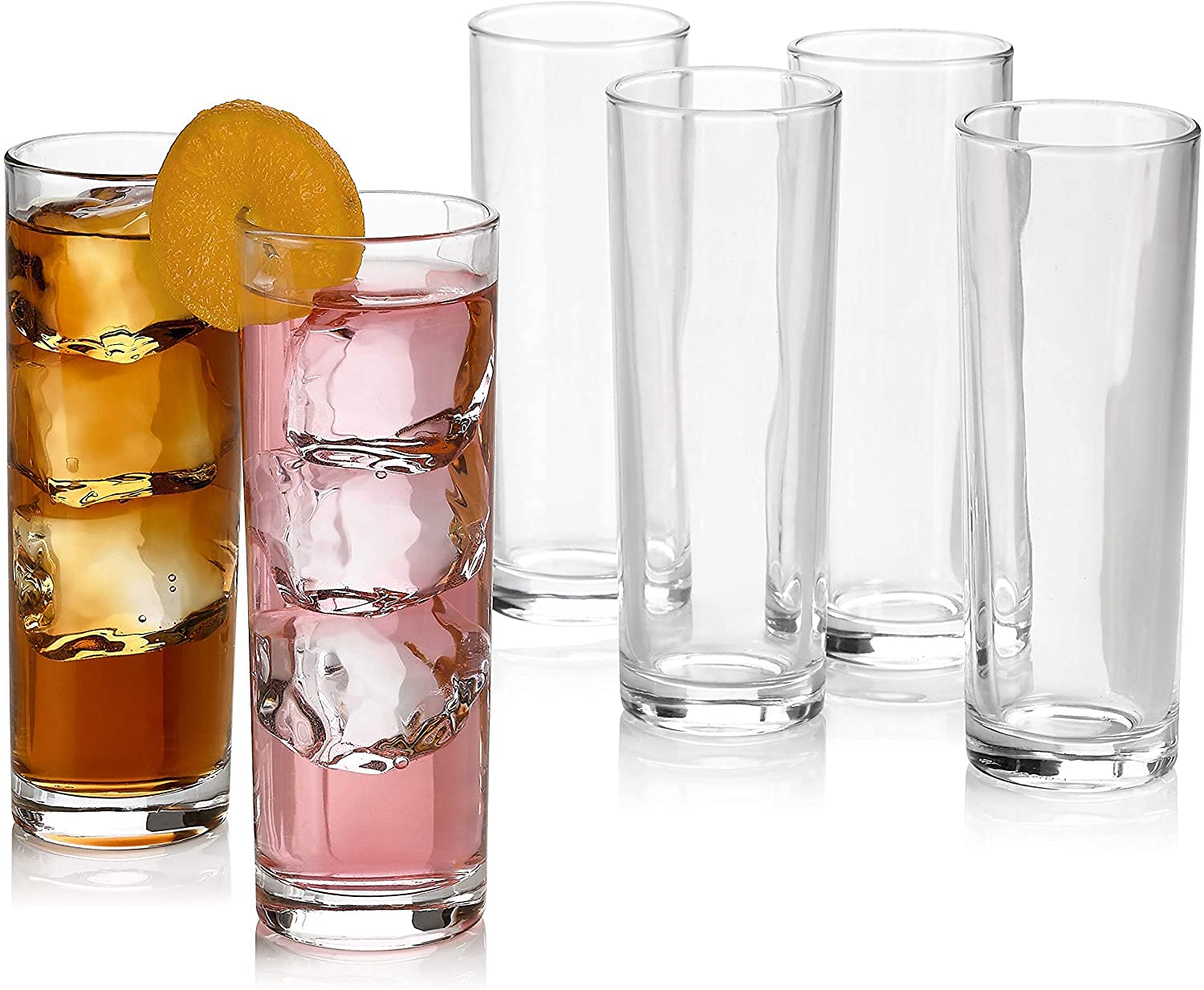 PrimeWorld European 295 ml Clear Hi-Ball Glasses Set of 6 pcs - Tall Drinking Glasses for- Water, Juice, Colddrink, Mojito, Cocktail, Lead-Free, Perfect for Home, Restaurants and Parties