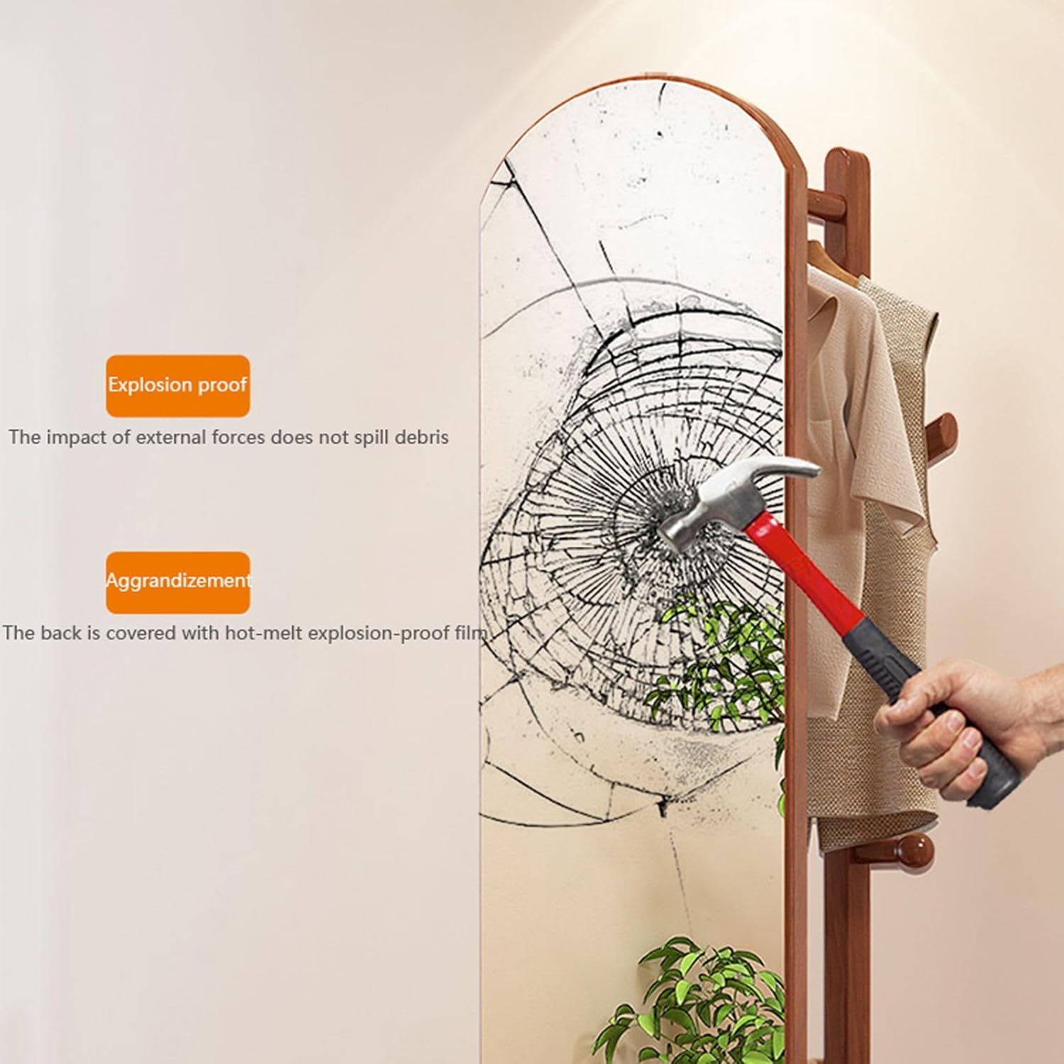 Full Length Mirror with Coat Rack - 360° Rotating Solid Wood 2-in-1 Floor Mirror and Coat Rack for Bedroom, Living Room - Stylish and Functional Mirror Stand