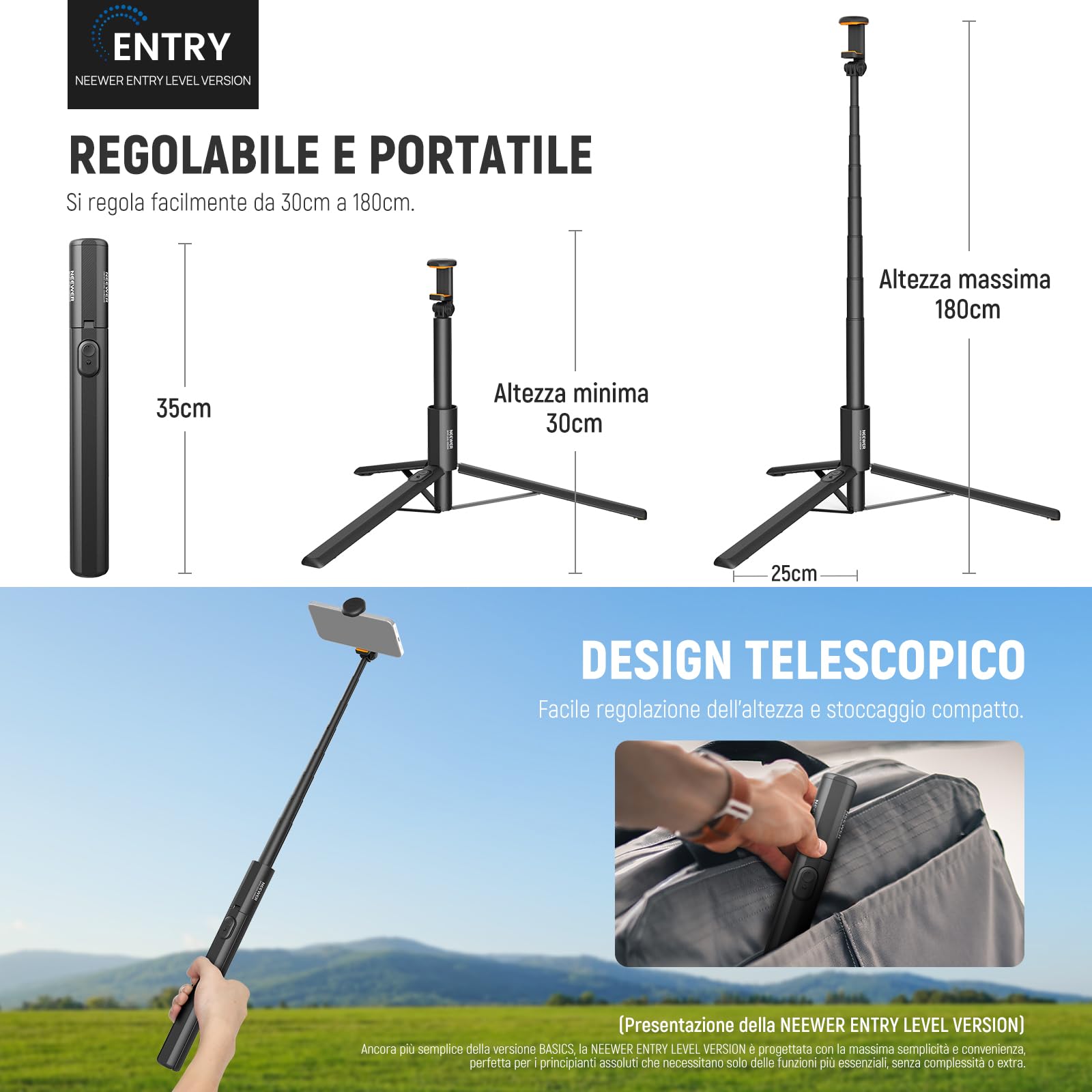 NEEWER Tripod Selfie Stick per iPhone e Android - Dettaglio