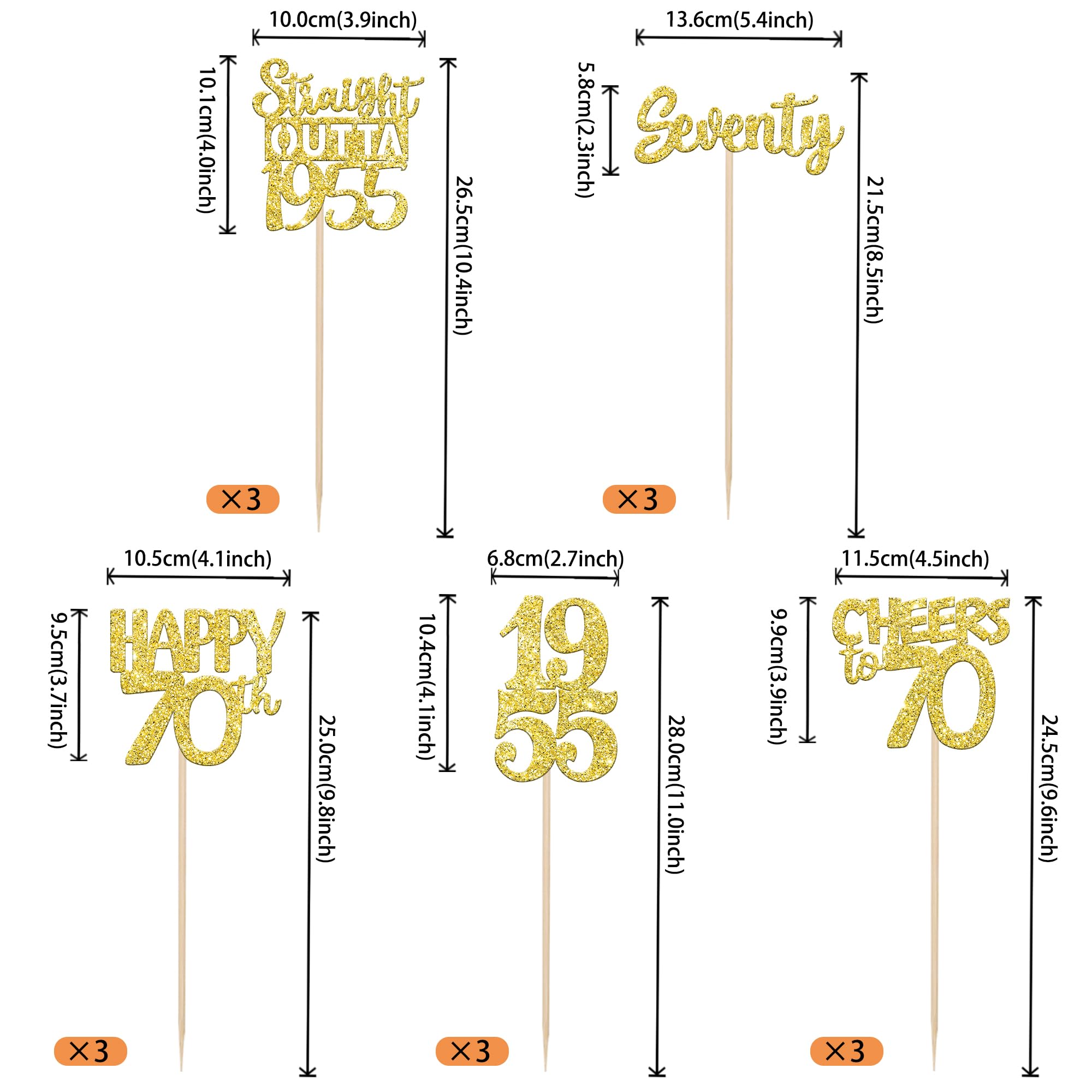 15 PCS 70th Birthday Centerpiece Sticks Seventy Happy 70th Straight Outta 1955 Table Flower Centerpieces Sticks Cheers to 70 Floral Decorations for 70th Birthday Party Centerpieces Supplies Gold