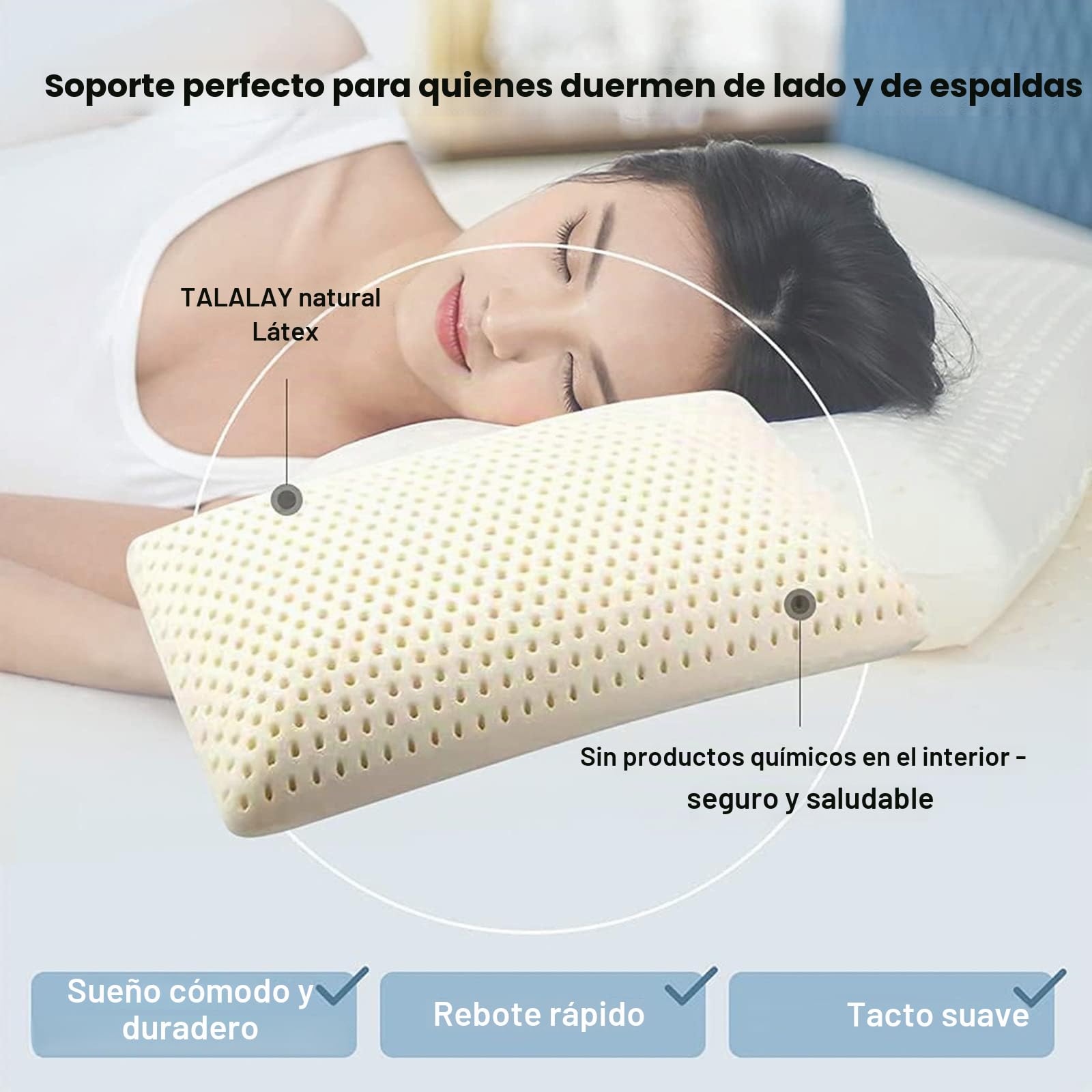 Talatex Almohada de látex Dunlop 100% natural, de, resistente, alivia presión y dolor de cuello y hombros