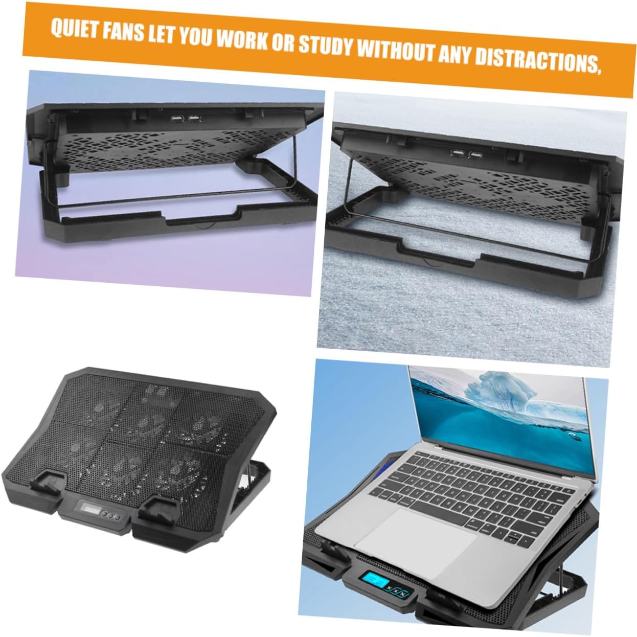 Adjustable Fan Laptop Cooling Pad 15.6-inch Quiet Laptop Stand Cooler Base for Gaming and Office Use with Blue LED Light