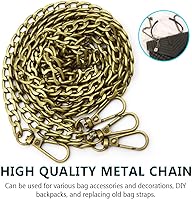 Vista 4 de 2 correas de cadena plana de metal de 47 pulgadas, correa de cadena extraíble para bolso de mano, accesorios con hebillas