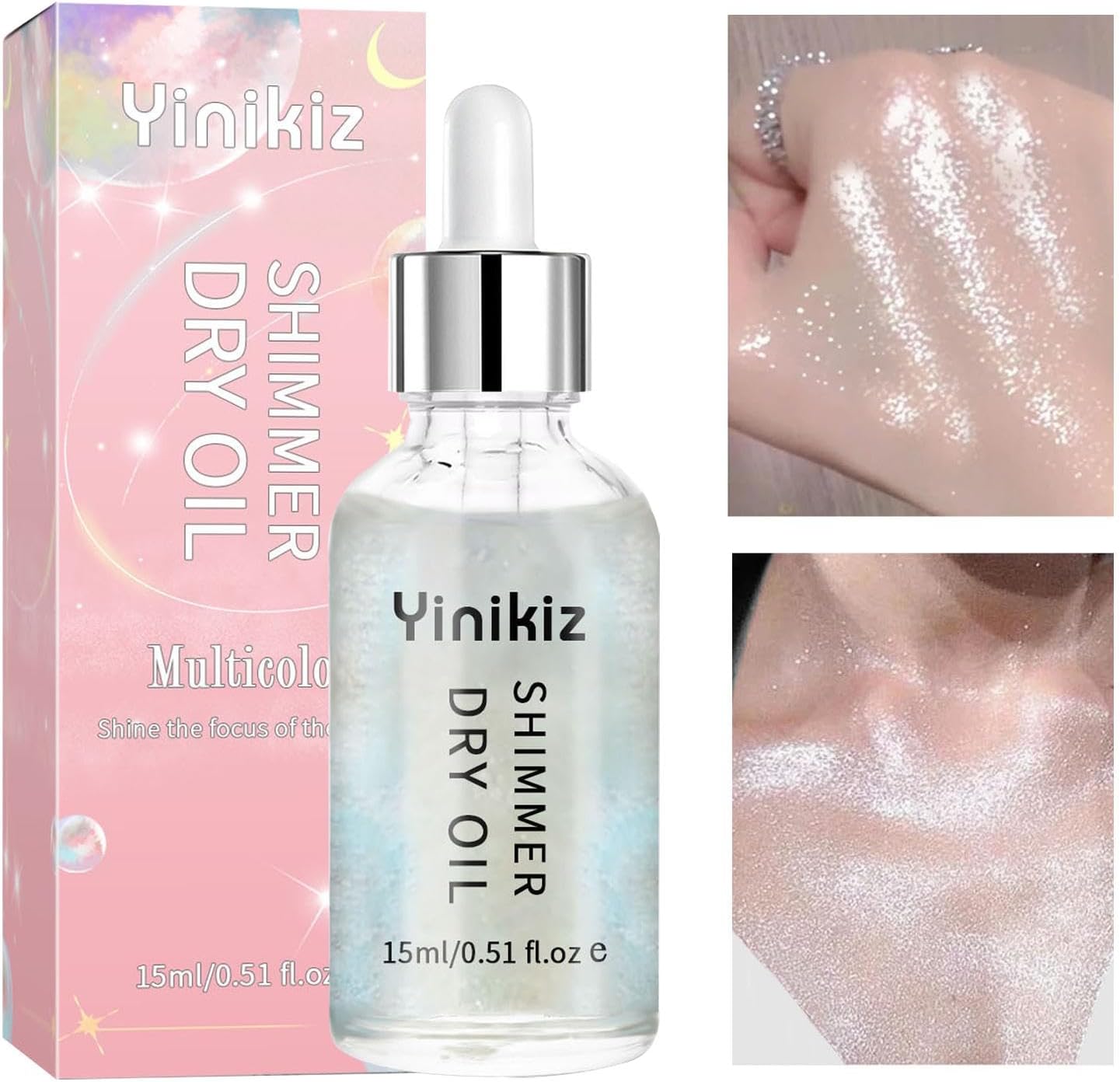 Body Shimmer Oil – 15ml Brightening Dry Face Highlighter | Body Shimmer Oil, Sparkly Face Illuminator, Full Coverage Highlighter Makeup for Women Girls