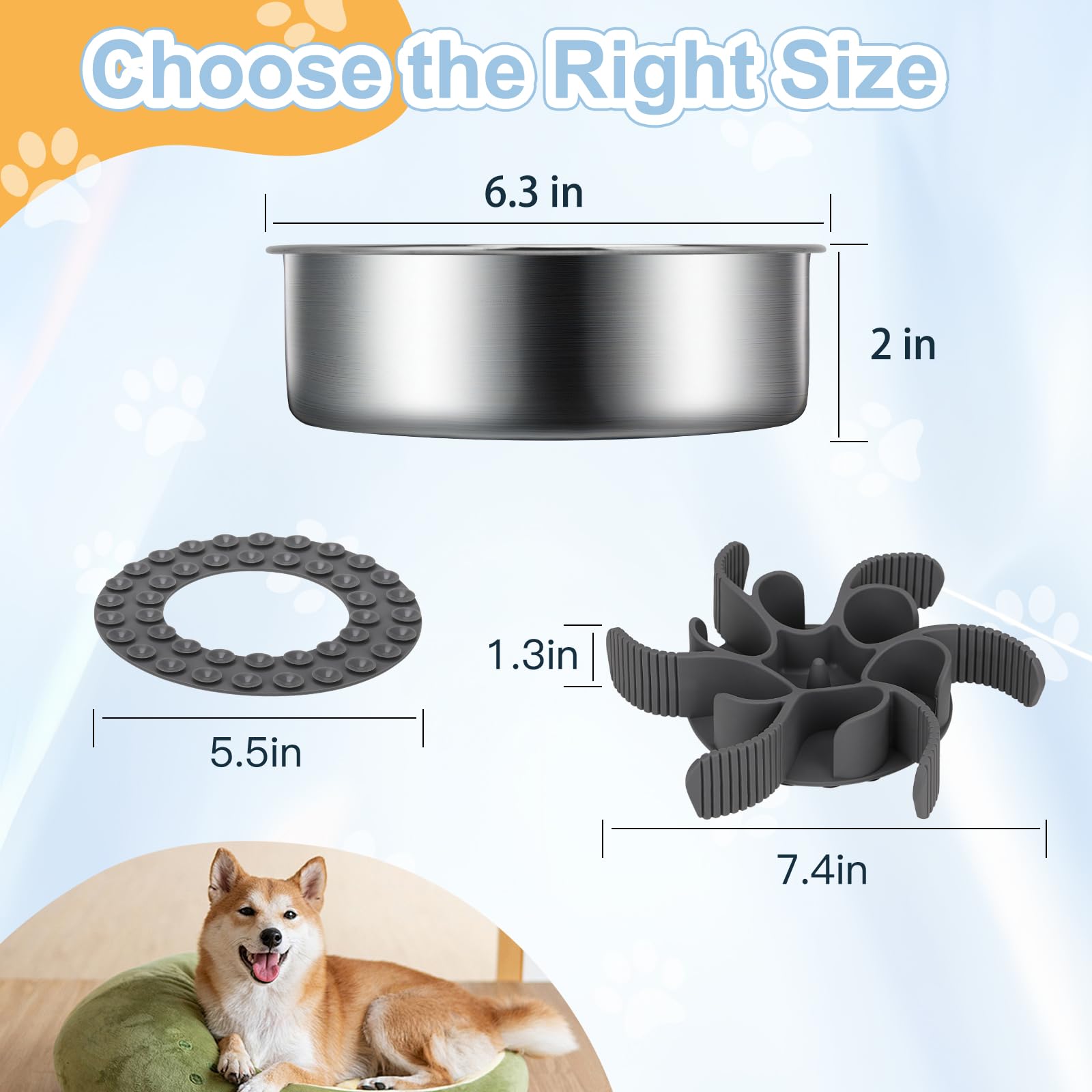 2-in-1 Slow Feeder Dog Bowls, Stainless Steel Pet Bowls with Silicone Feeder Insert, Removable Non-Slip Rubber Base for Dogs to Slow Down Eating (Small Breed) - image 5