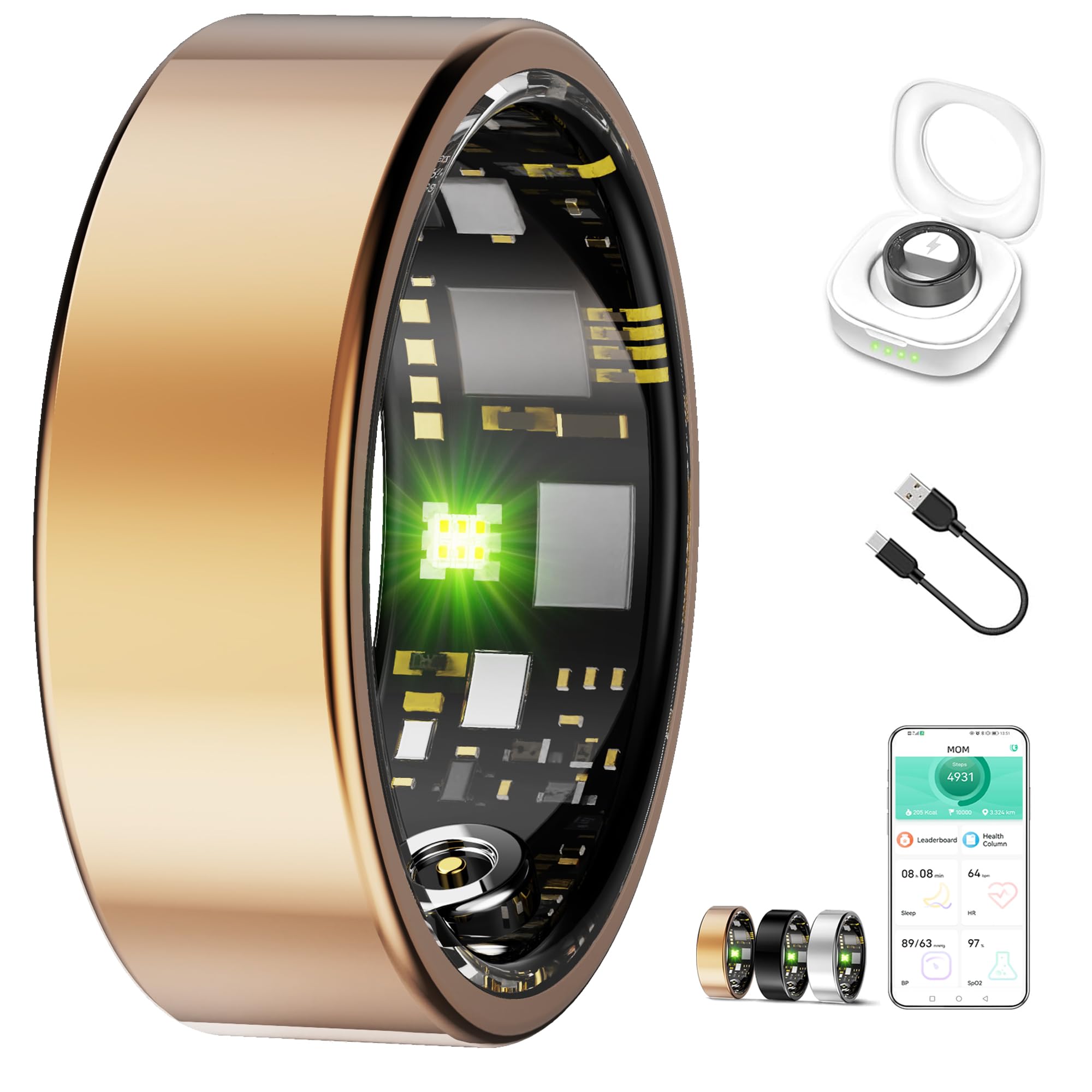 Smart Ring, Stainless Steel, Water Resistant, Bluetooth Connectivity, Fitness Tracking, IP68, Round, Adult (Rose Gold, 7#)-image-27