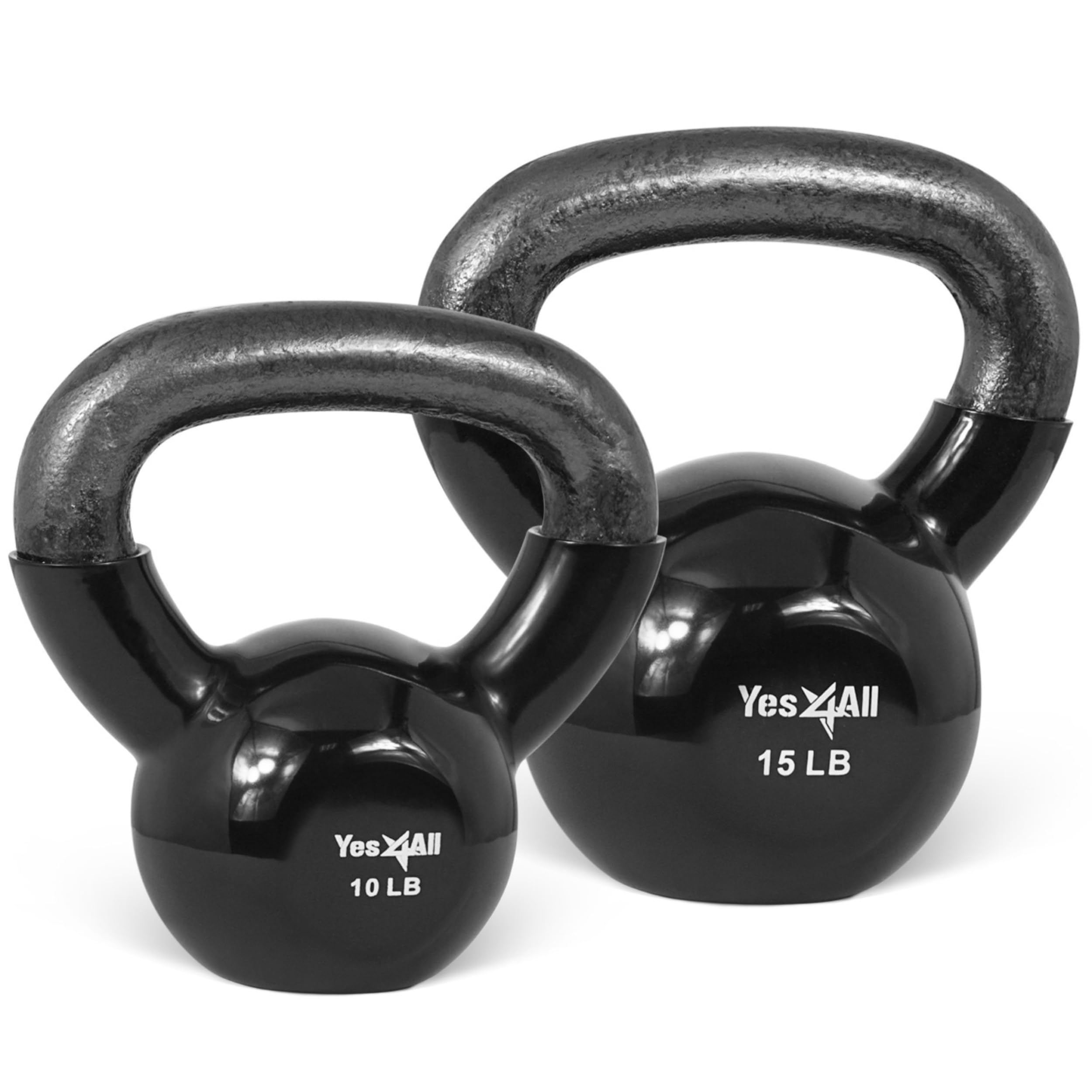 Yes4All Kettlebell, Vinyl Coated Kettlebell Cast Iron Sets with Stable Flat Bottom for Full Body Workout, Push up, Grip Strength Training & Weights