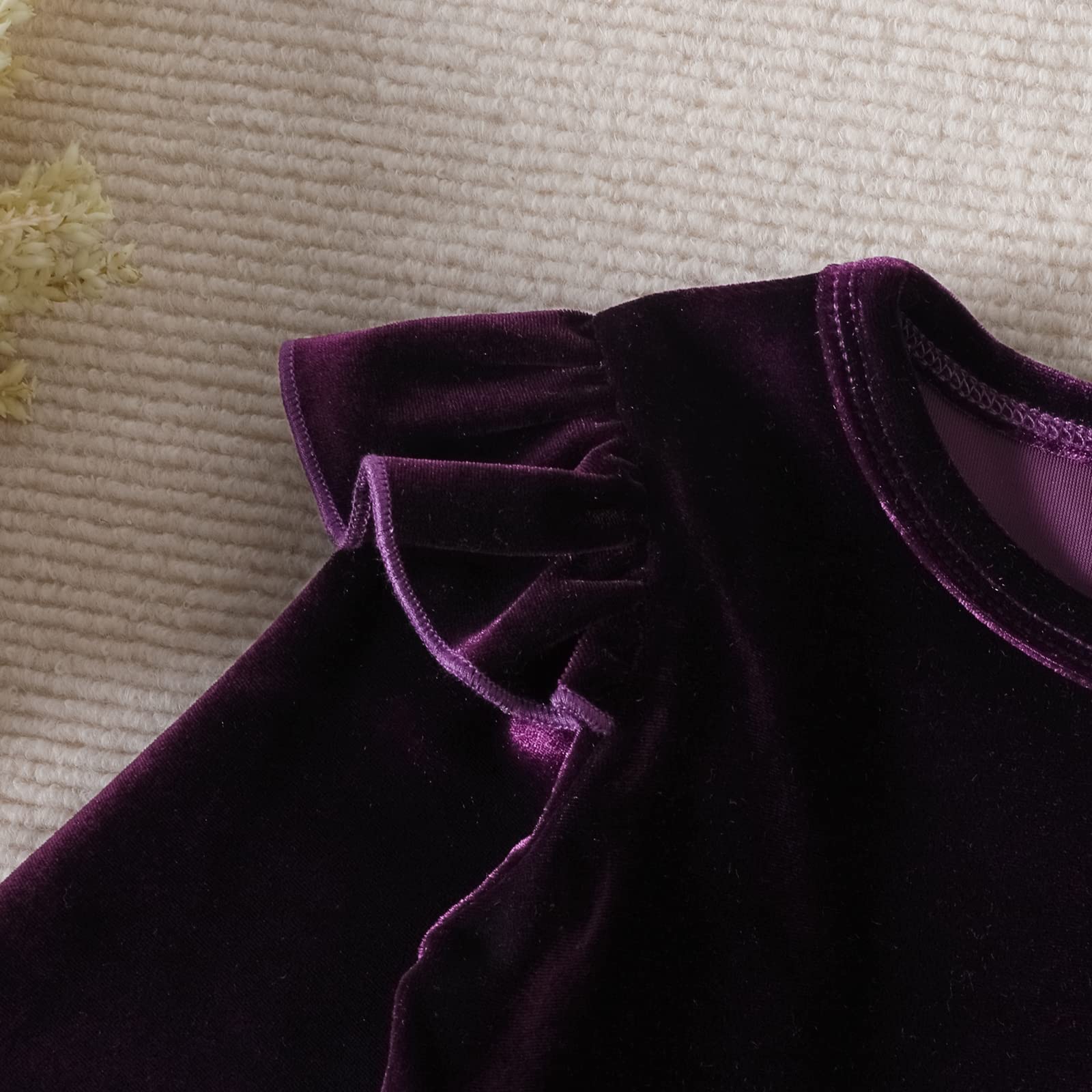 Vestito da ballo per bambini, per bambine, per Natale, principessa, linea A, con volant, a maniche lunghe, in velluto, per autunno, inverno, per feste in tinta unita, per compleanno, per le vacanze,