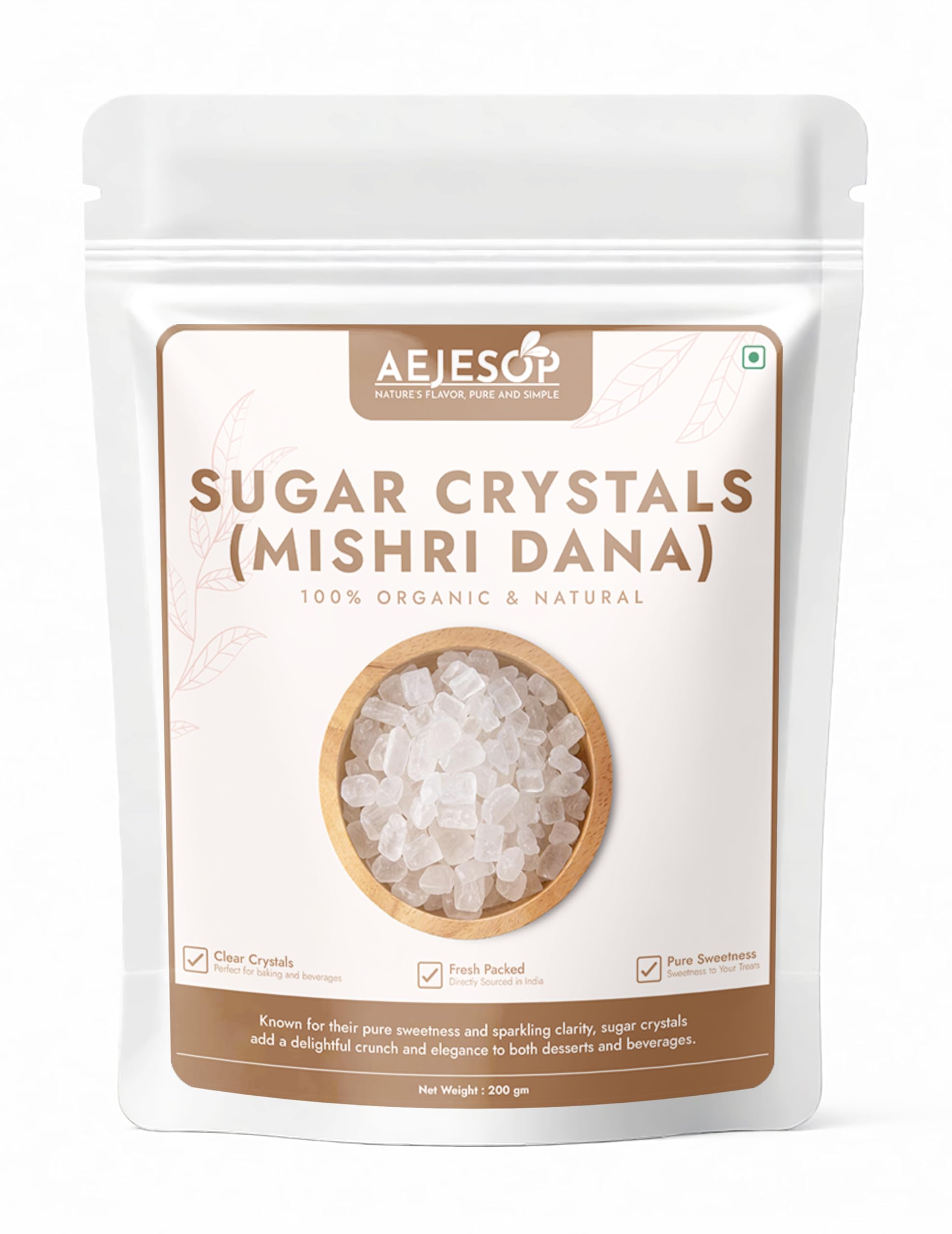 AEJESOP Organic Sugar Crystals, Mishri Dana, Prasad, Prasadam, Indian sweet, Natural Crystal Rock Sugar Whole, 7oz (200gm)