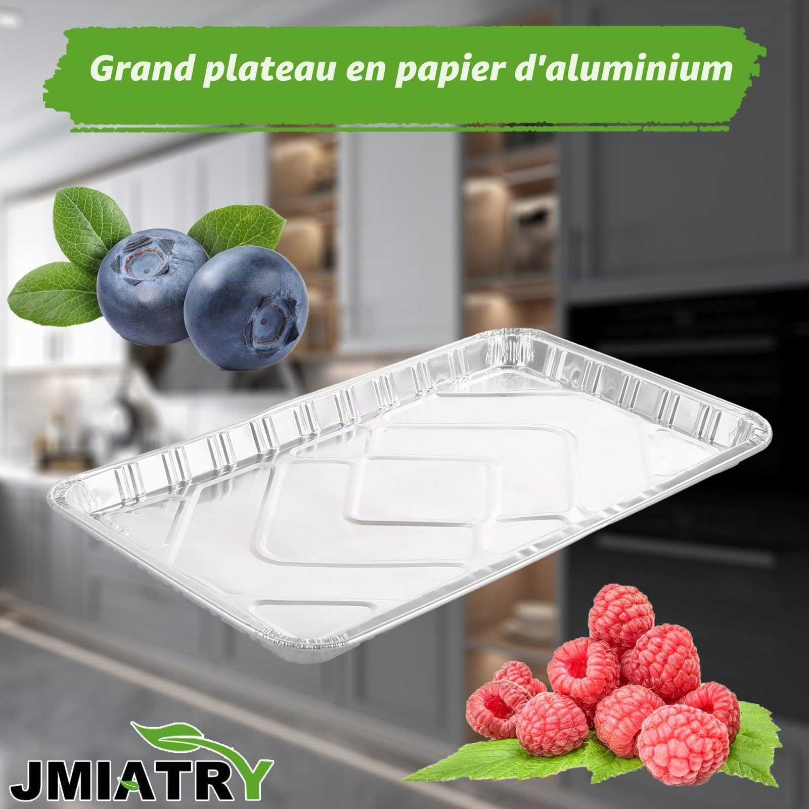 JMIATRY Lot de 25 grands plateaux jetables en aluminium - 41 x 26 x 2,5 cm - Argentés - Rectangulaires - 1500 ml - Pour pâtisserie, rôtir, barbecue et cuisine