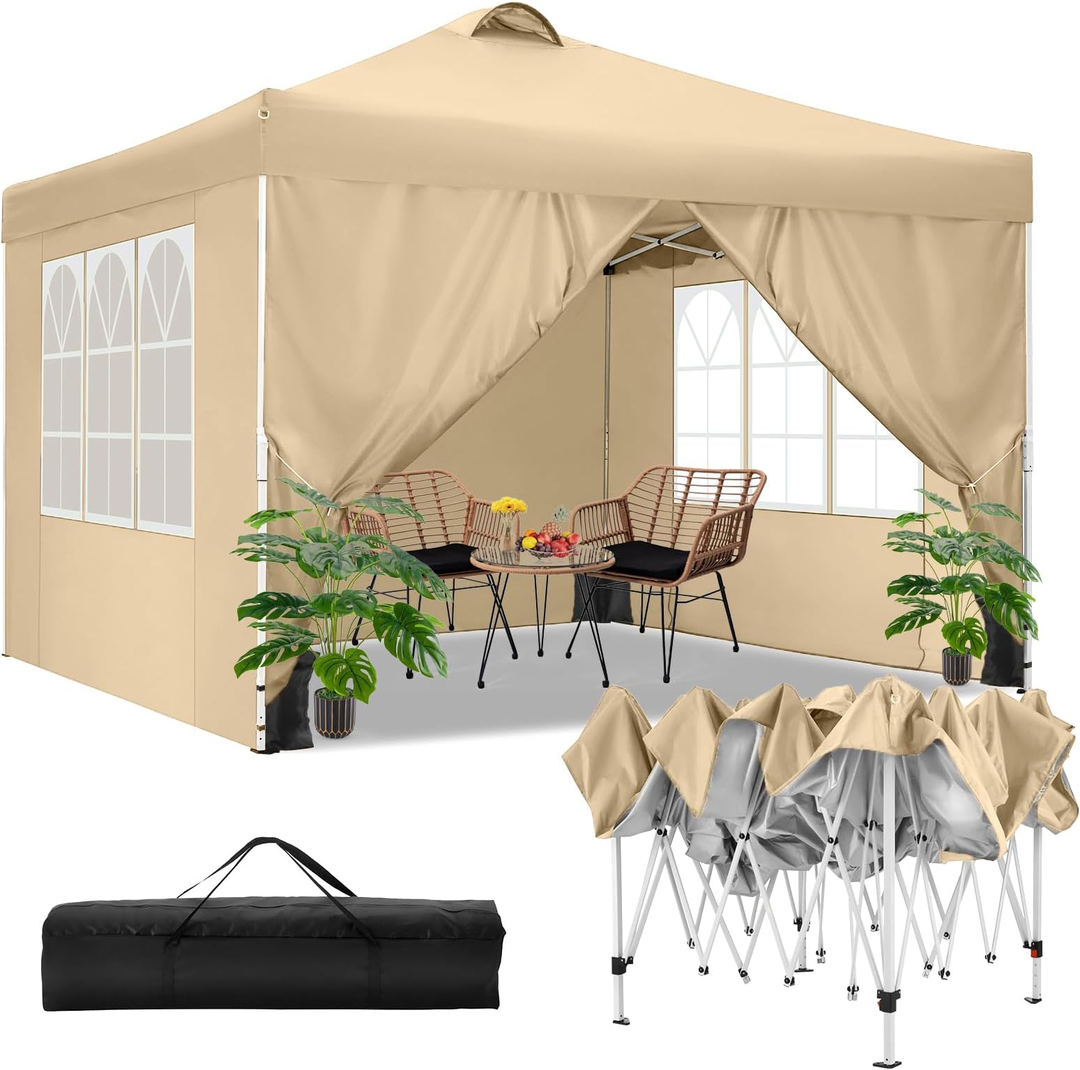 3,25x3,25 M Gartenpavillon Wasserdicht - Höhenverstellbar Mit Moskitonetzen Für Garten Und Feste