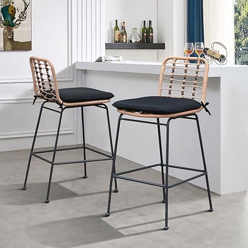 Patiorama Juego de 2 taburetes de bar para exteriores, taburetes de altura de mostrador de patio y sillas de bar con reposapiés, juego de bar de