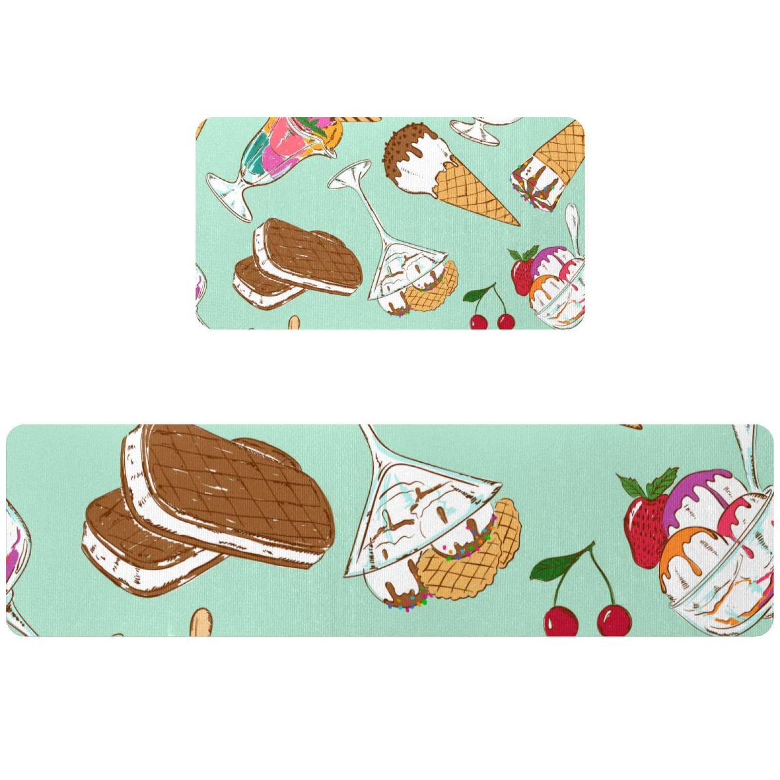 Tapis de cuisine lot de 2 lavables et antidérapants au motif dessin animé coloré