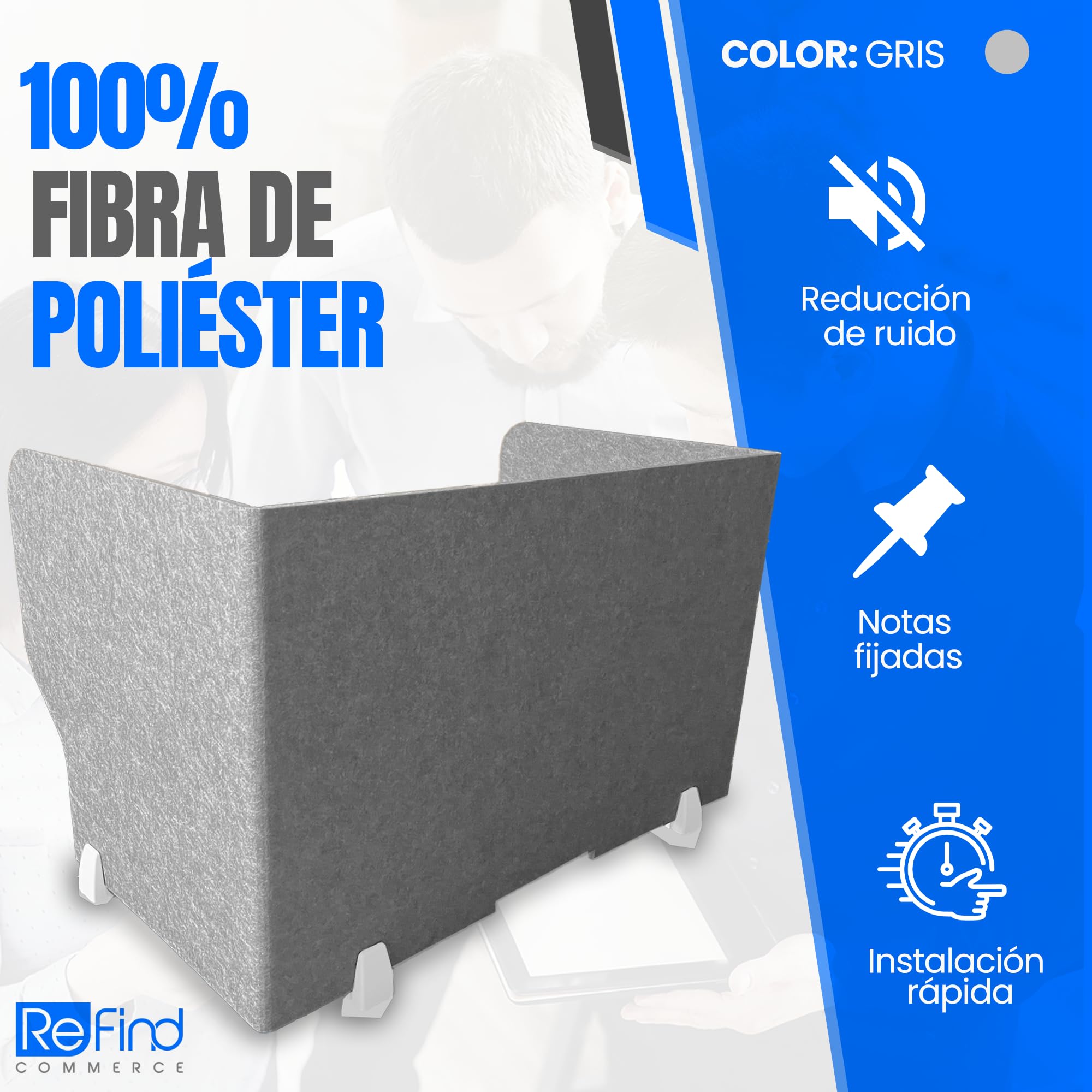Separador de escritorio ReFind Pro. Reducción de ruido acústico y pantalla plegable para privacidad. Organizador de oficina independiente. Para escritorio de oficina, escuela y trabajo desde casa