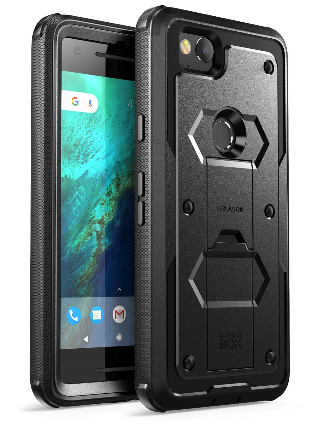 i-Blason Armorbox Case for Google Pixel 2, [Built-in Screen Protector] [Full Body] [Heavy Duty Protection ] [Kickstand] [Belt Clip] Shock Reduction Bumper Case(Black)