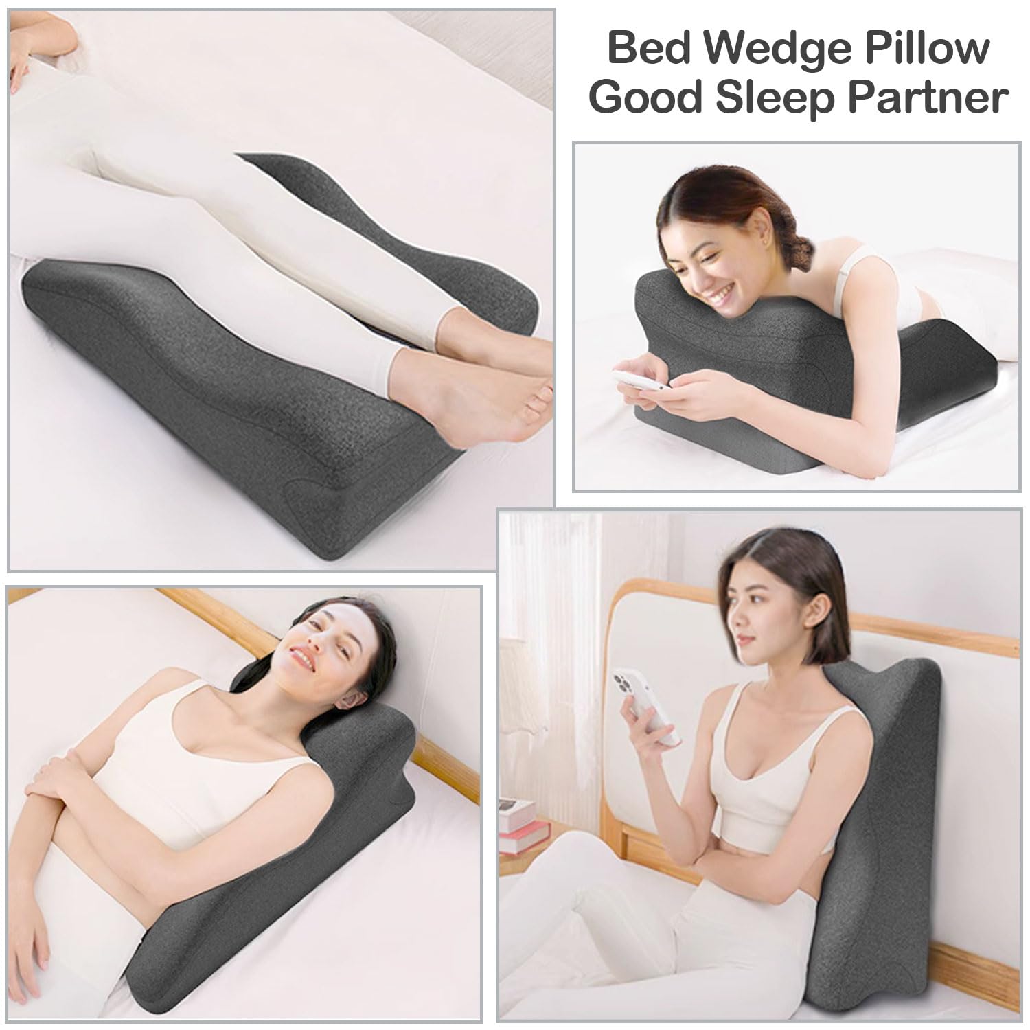 Almohada de cuña de cama para dormir, almohada triangular para apoyo de espalda, reflujo ácido, ronquidos, cuña de espuma para dormir, elevación de espalda, piernas y rodillas