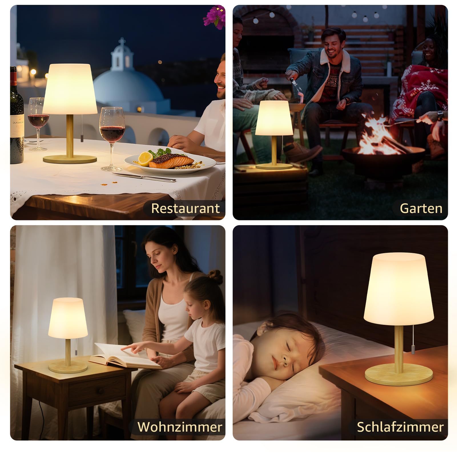 MALUX Lampara de mesa para exterior interior 3000 K 7500 K luz blanca cálida 150lm a prueba de agua IP54 lampara noche, lampara portatil para jardín mesa hotel decoración (mástil de luz: bambú)