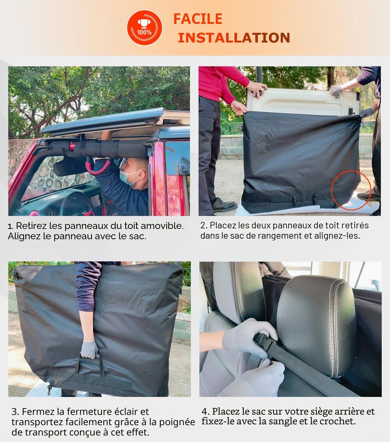 Camoo Freedom Panel Sac de rangement rigide avec poignée compatible avec Jeep Wrangler JK JKU JL JLU Sports Sahara Freedom Rubicon Unlimited Gladiator 2 portes et 4 portes et Gladiator JT 2020-2022