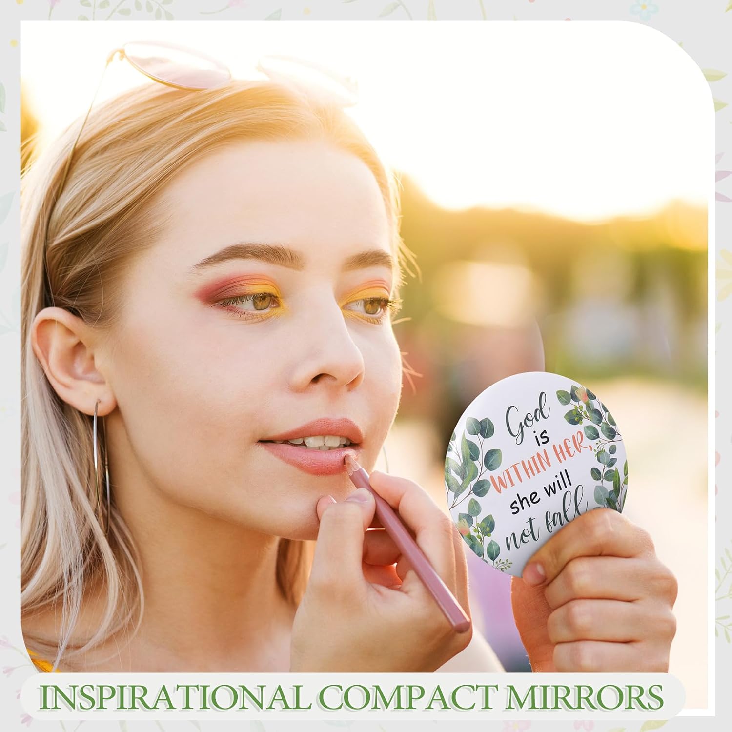 Geelin 60 Pcs Christian Compact Mirrors Gifts for Women Bible Verse Pocket Makeup Mirror Bulk Portable Floral Inspirational Religious Gift for Graduation Party Favors Church Purse Travel - Image 4